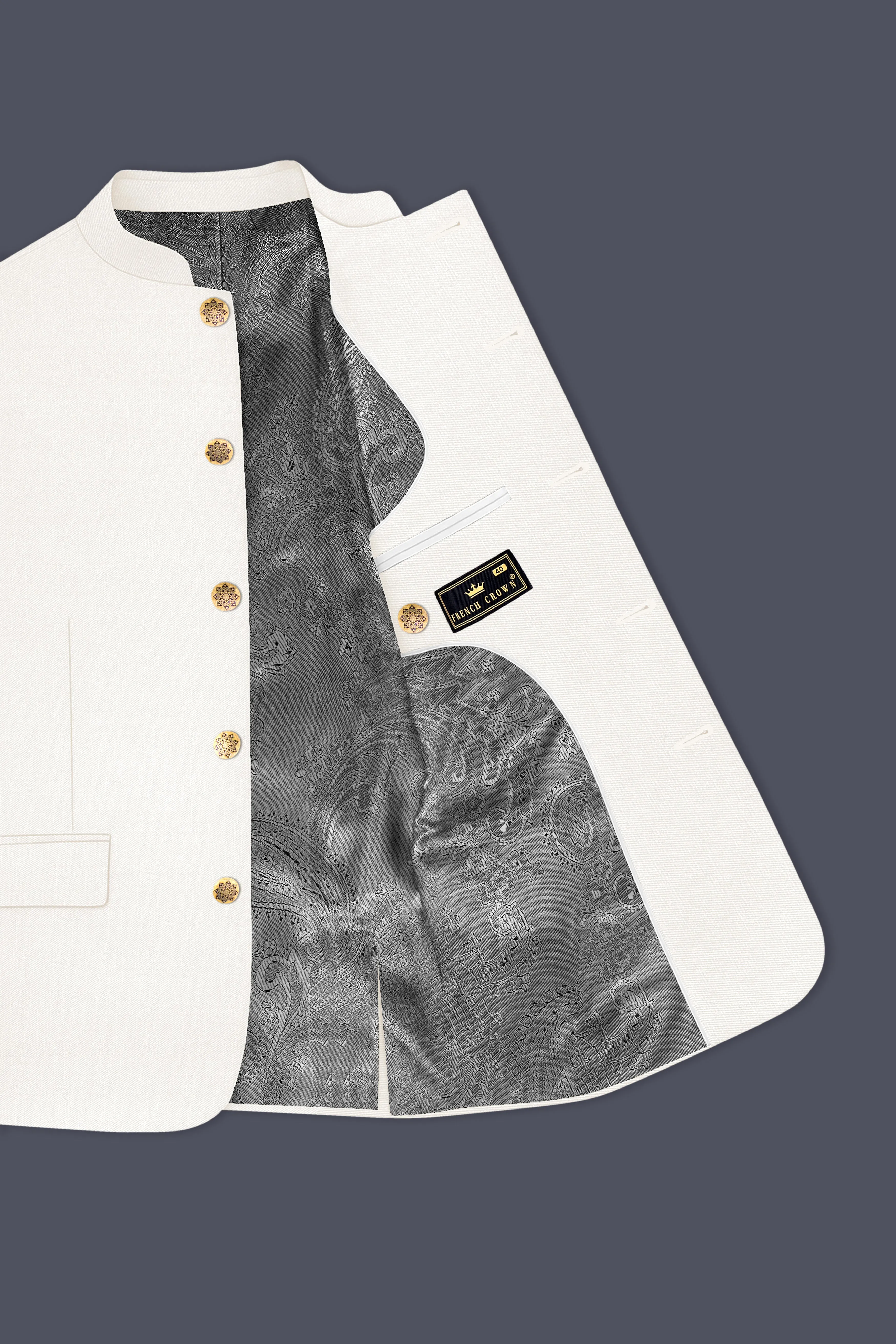 Ivory-Cararra Cream Wool Rich Bandhgala Slight Stretch Blazer sold by French Crown product image thumbnail 4