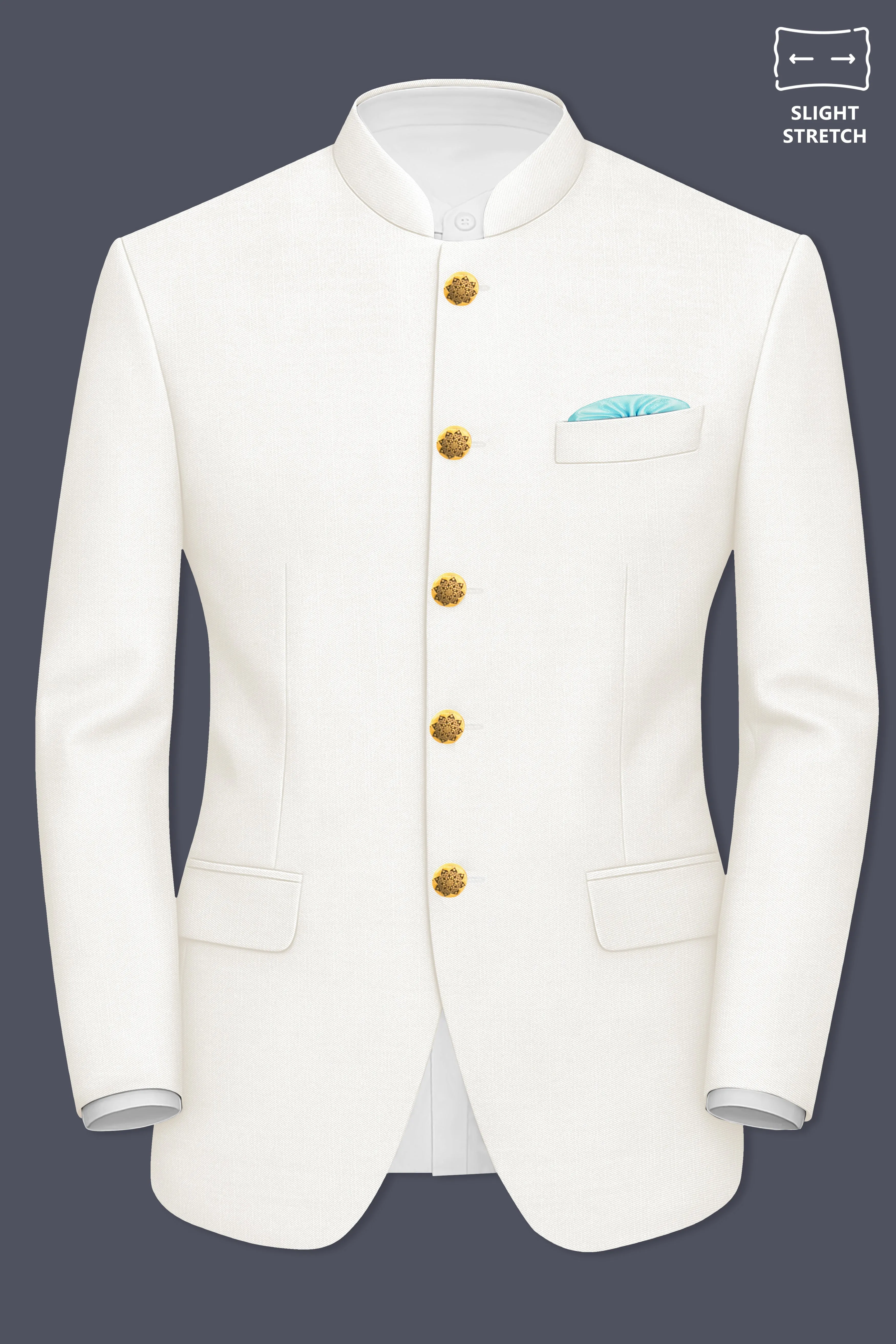 Ivory-Cararra Cream Wool Rich Bandhgala Slight Stretch Blazer sold by French Crown product image thumbnail 2