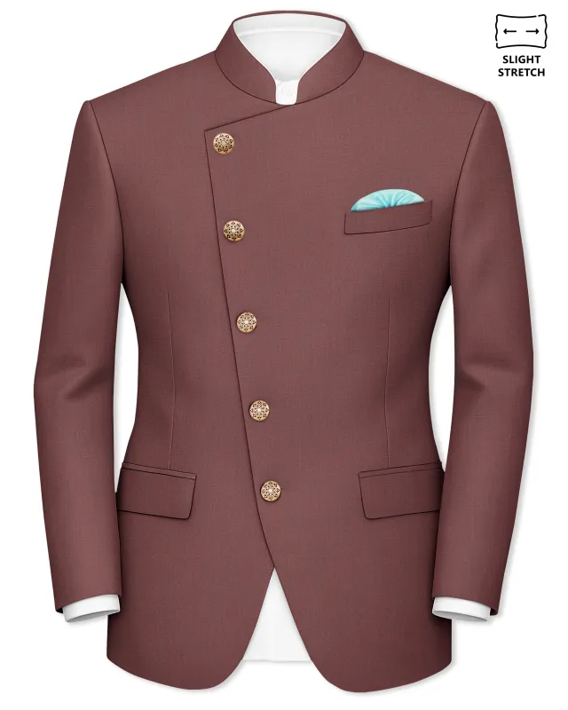 Heritage-Finch Maroon Wool Rich Cross Placket Bandhgala Slight Stretch Blazer sold by French Crown