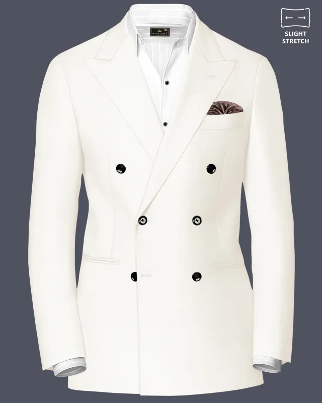 Ivory-Cararra Cream Wool Rich Double Breasted Slight Stretch Blazer sold by French Crown