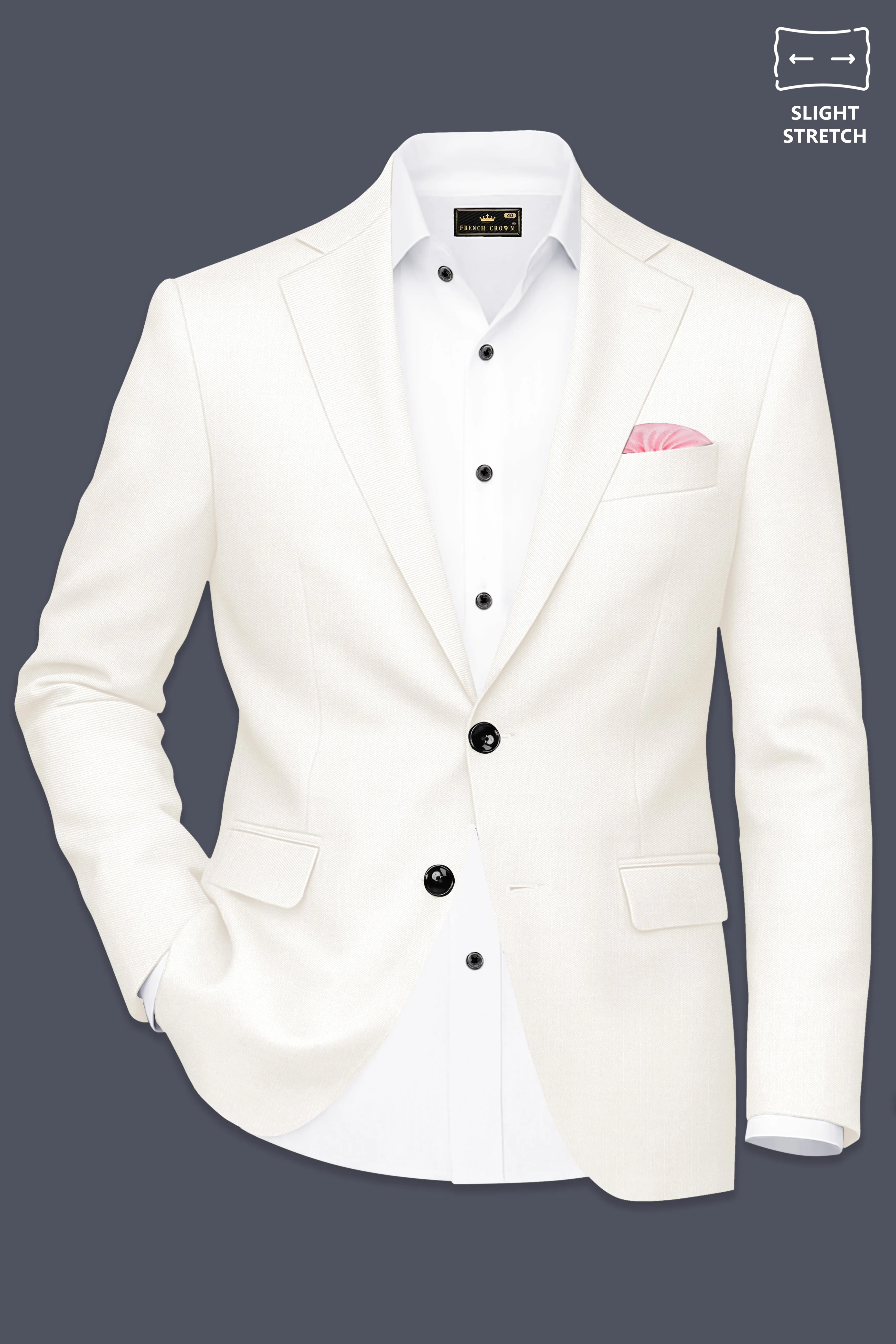 Ivory-Cararra Cream Wool Rich Single Breasted Slight Stretch Blazer sold by French Crown product image thumbnail 2
