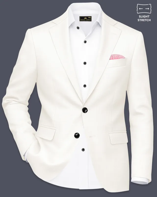 Ivory-Cararra Cream Wool Rich Single Breasted Slight Stretch Blazer sold by French Crown
