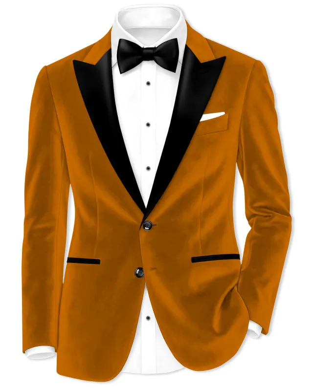 Volcan-Fiery Orange Velvet Peak Lapel Tuxedo Blazer sold by French Crown