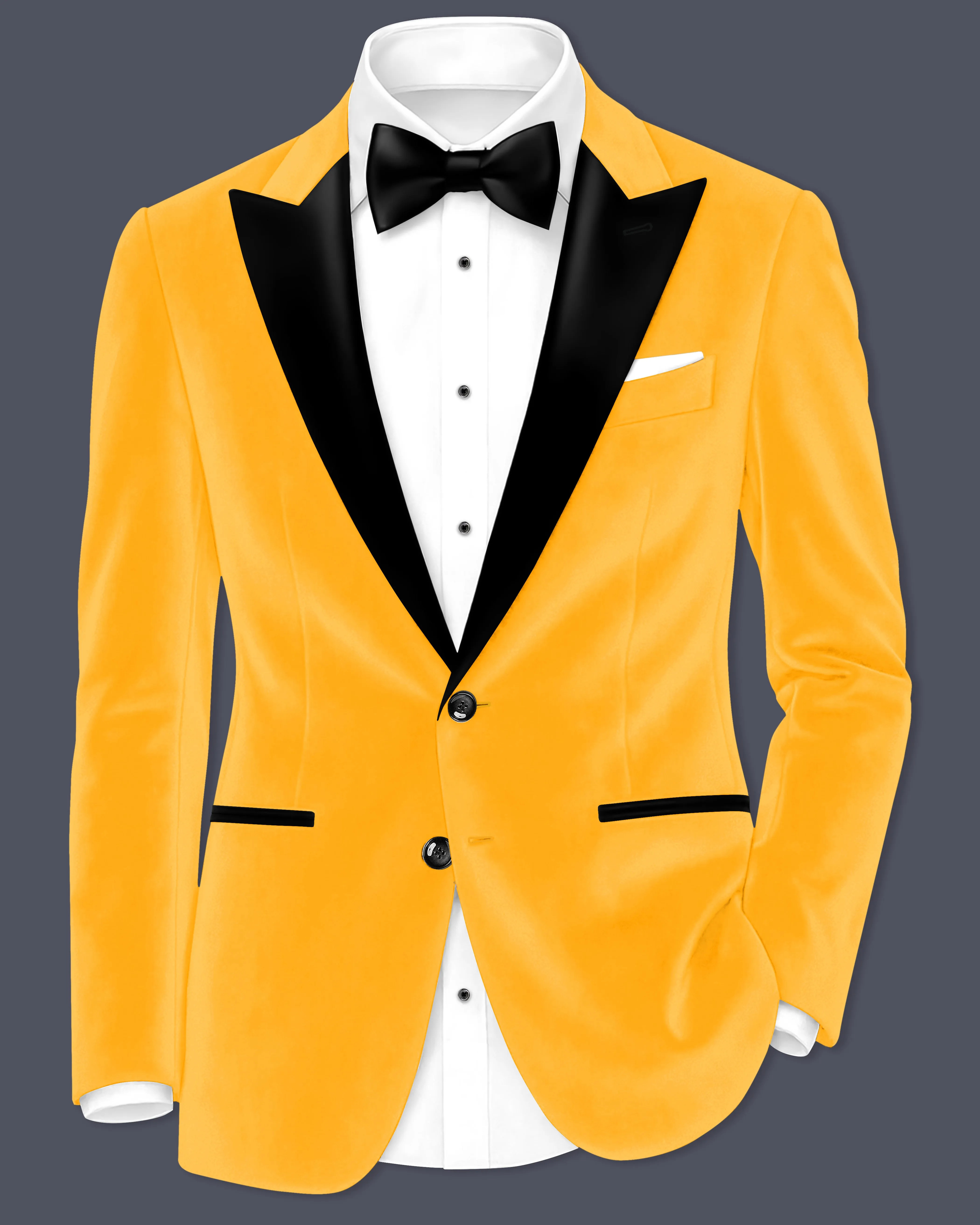 Marquis-Selective Yellow Velvet Peak Lapel Tuxedo Blazer sold by French Crown