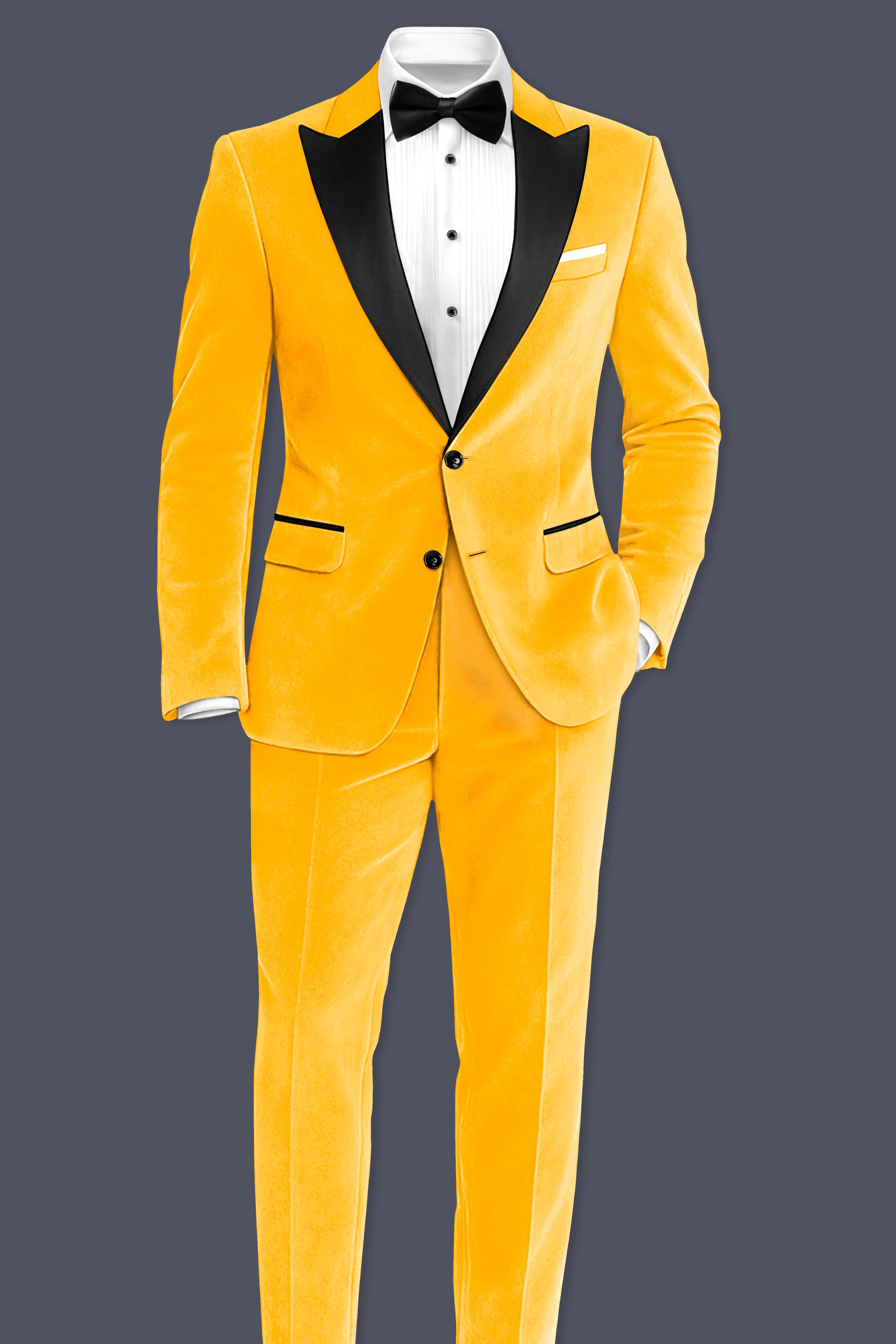Marquis-Selective Yellow Velvet Peak Lapel Tuxedo Blazer sold by French Crown product image thumbnail 5