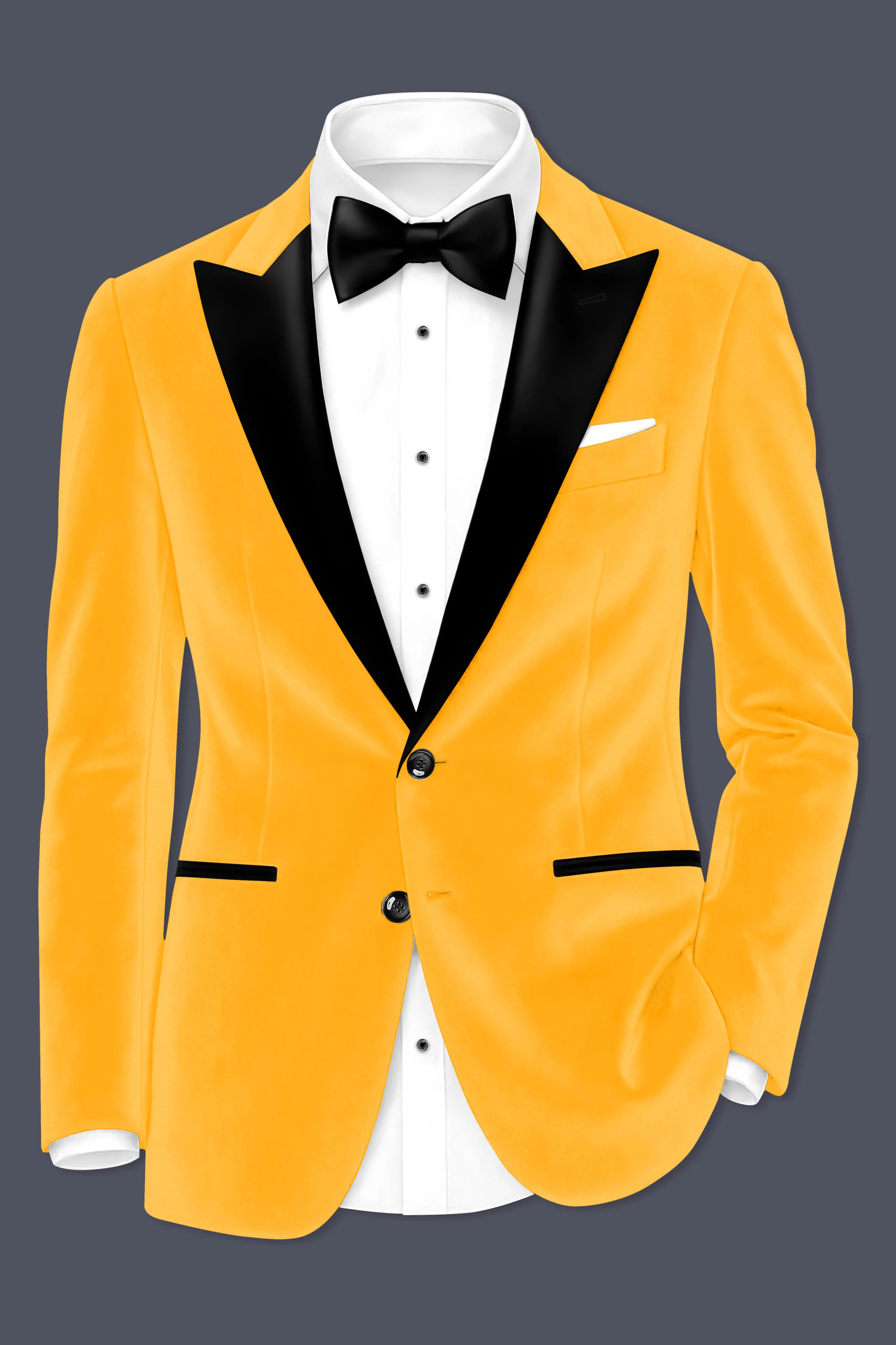 Marquis-Selective Yellow Velvet Peak Lapel Tuxedo Blazer sold by French Crown product image thumbnail 2