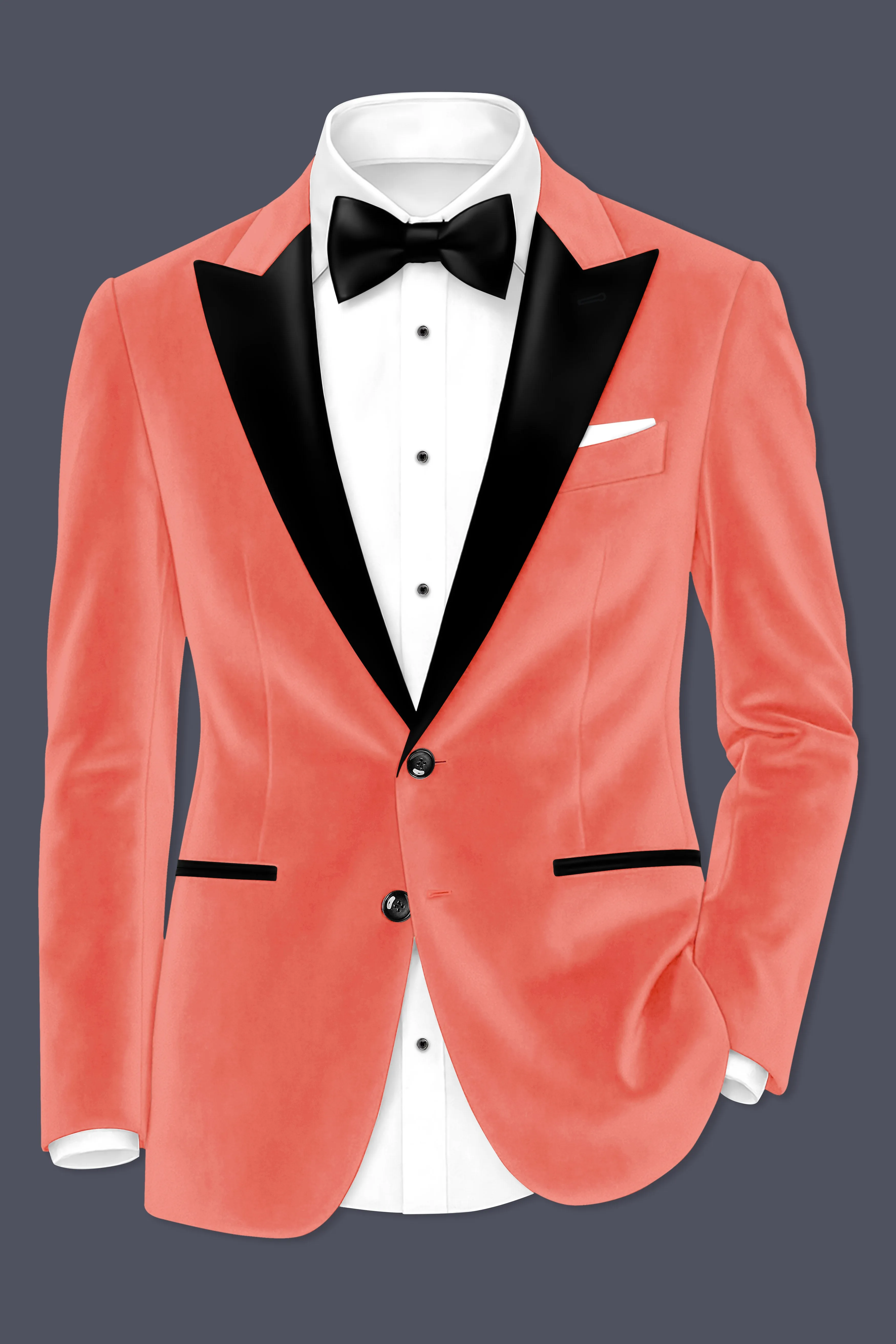 Saffron-Bittersweet Orange Velvet Peak Lapel Tuxedo Blazer sold by French Crown product image thumbnail 2