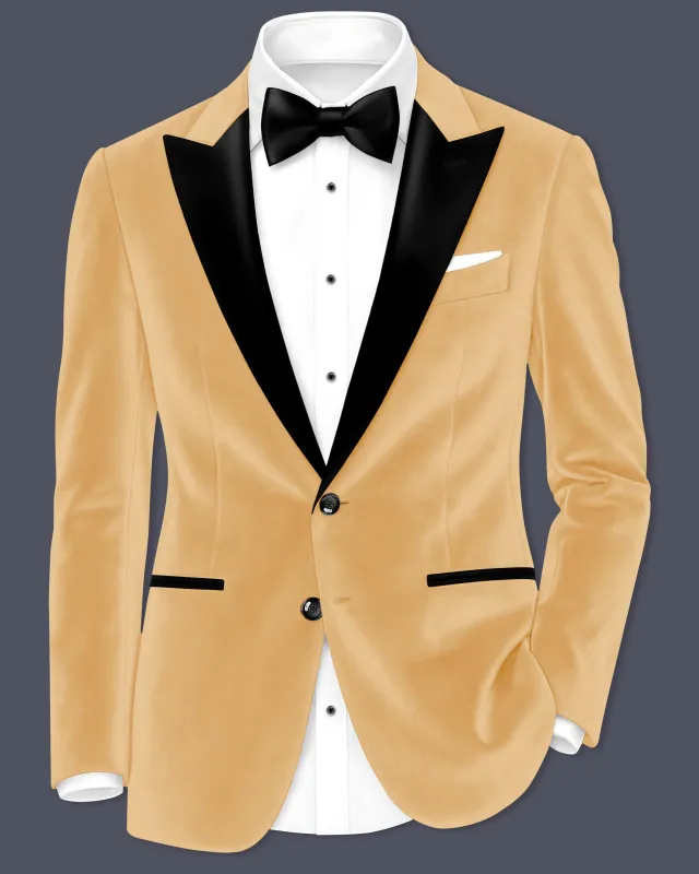 Crema-Tumbleweed Cream Velvet Peak Lapel Tuxedo Blazer sold by French Crown