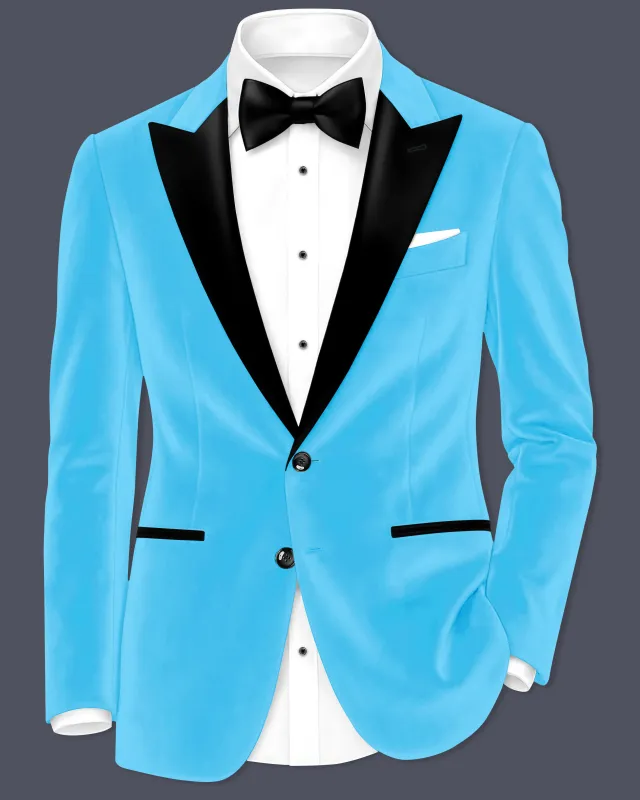 Azurion-Picton Blue Velvet Peak Lapel Tuxedo Blazer sold by French Crown