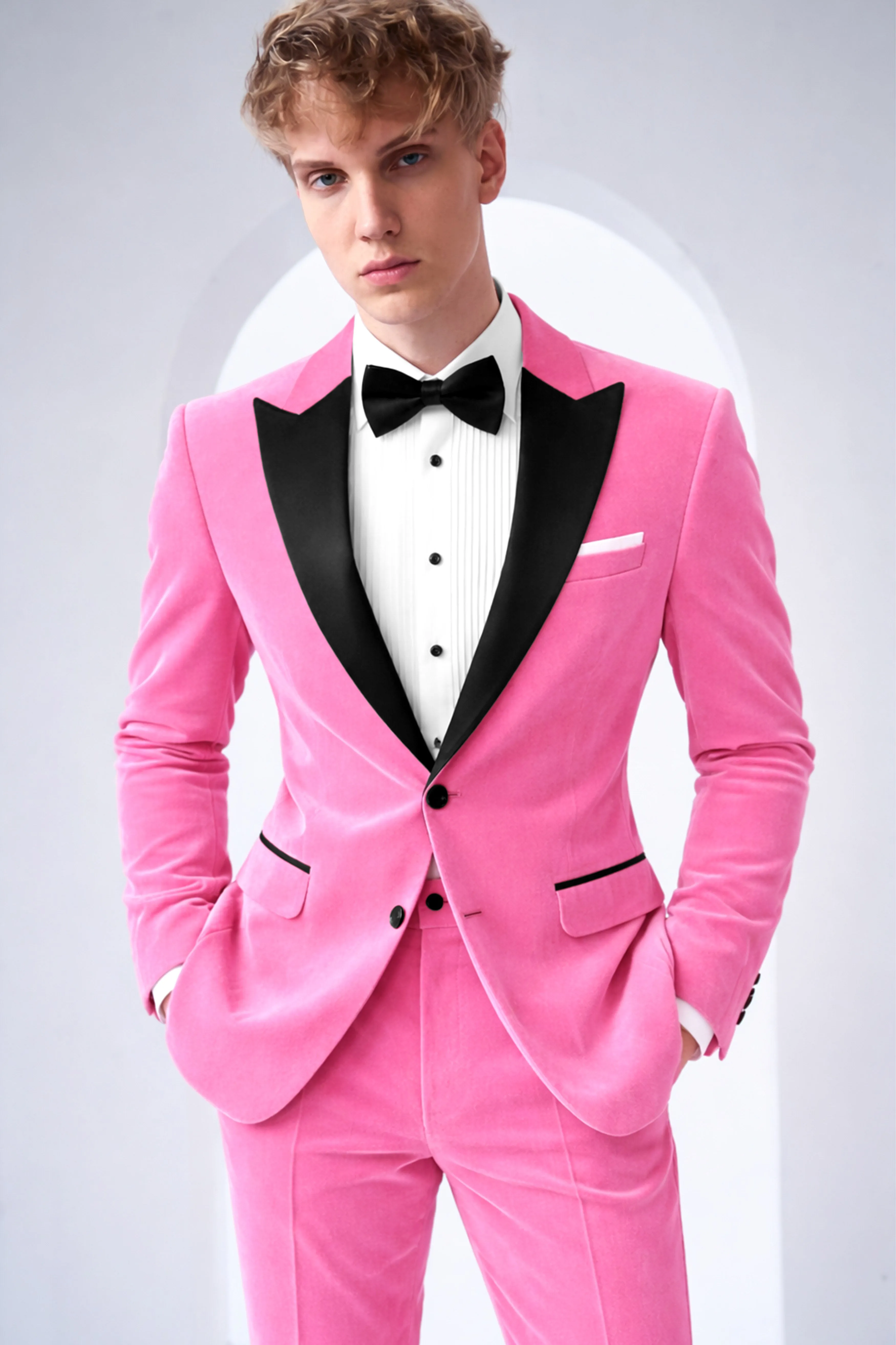 Regalis-Carnation Pink Velvet Peak Lapel Tuxedo Blazer sold by French Crown product image thumbnail 4
