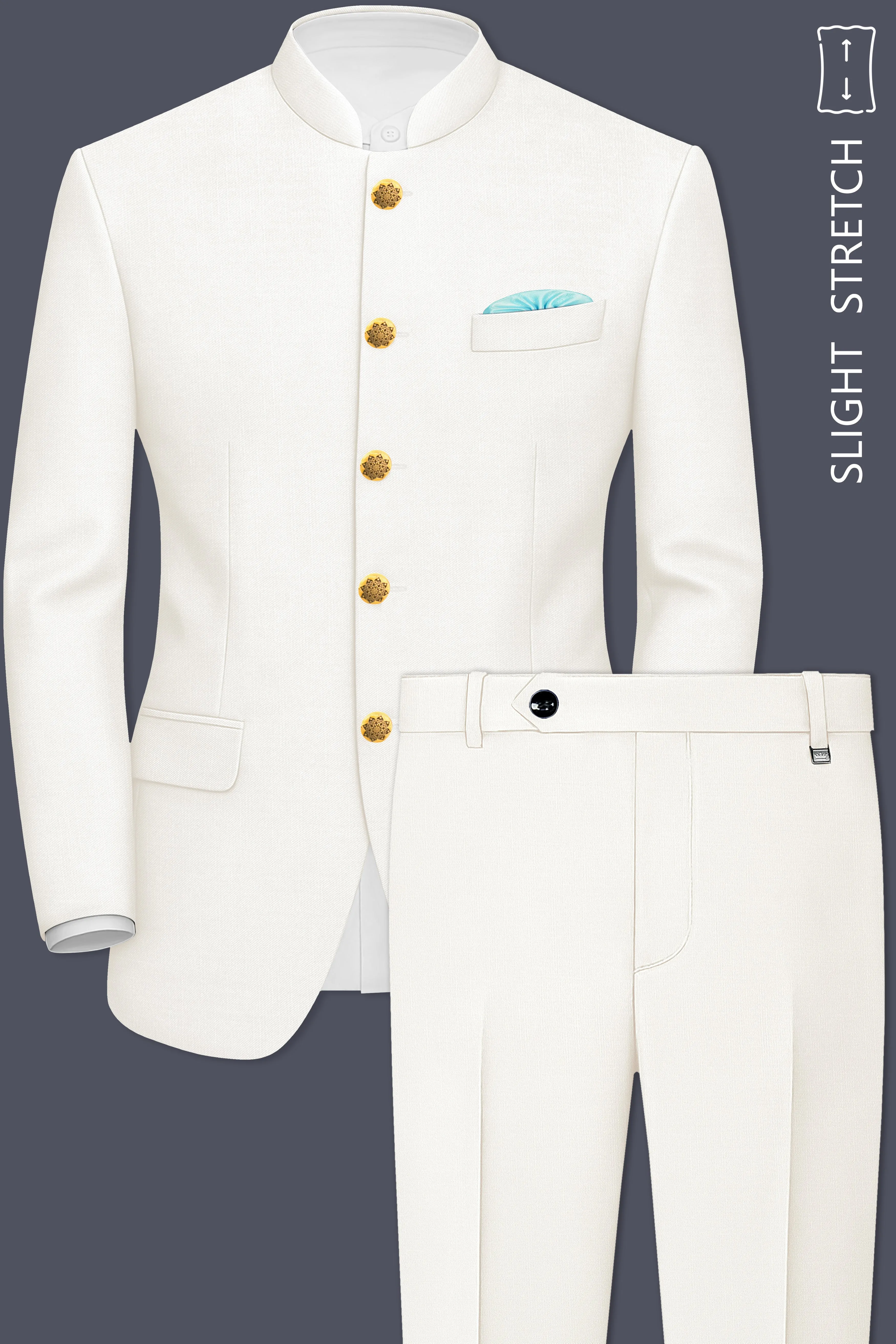 Ivory-Cararra Cream Wool Rich Bandhgala Slight Stretch Suit sold by French Crown product image thumbnail 2