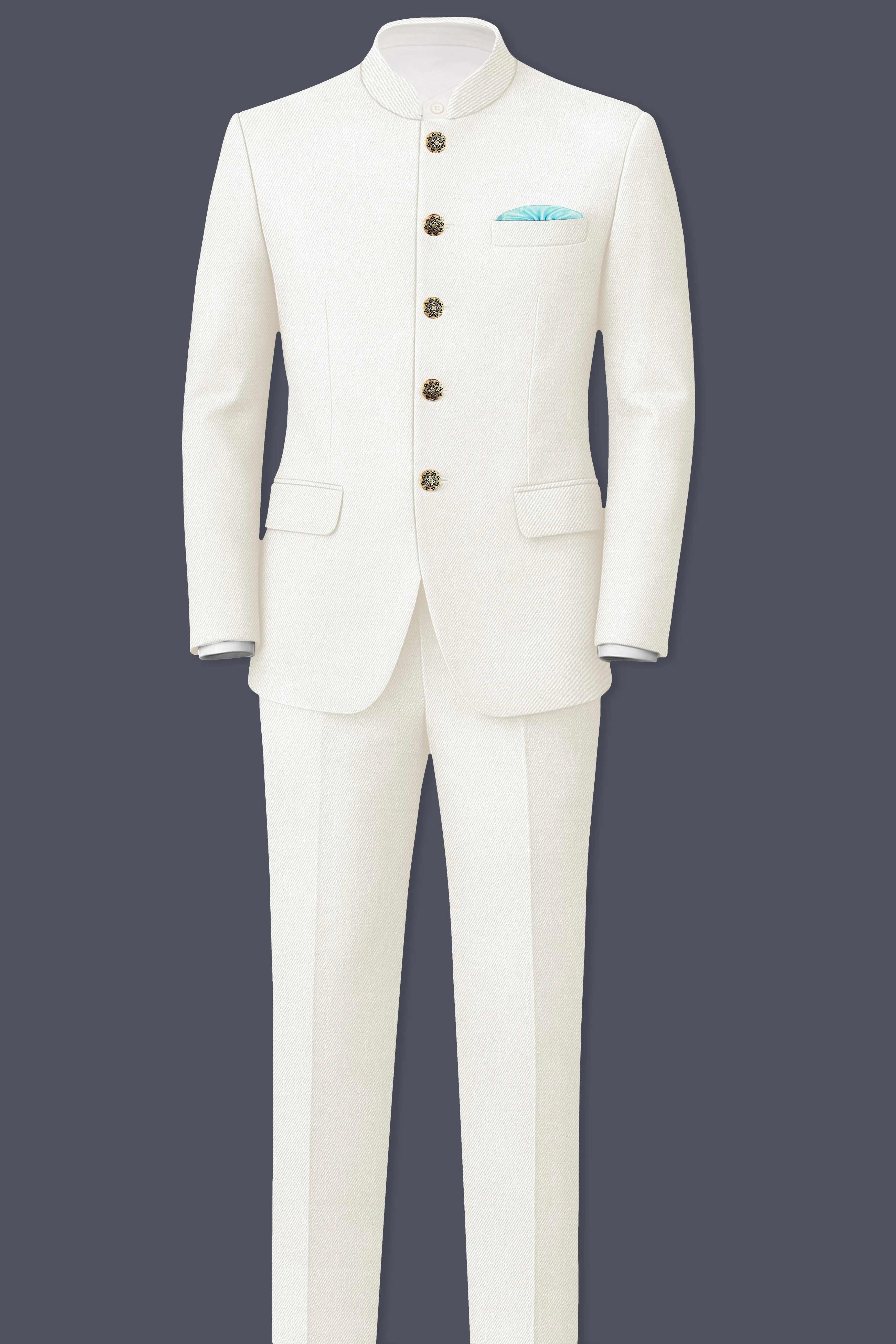 Ivory-Cararra Cream Wool Rich Bandhgala Slight Stretch Suit sold by French Crown product image thumbnail 4