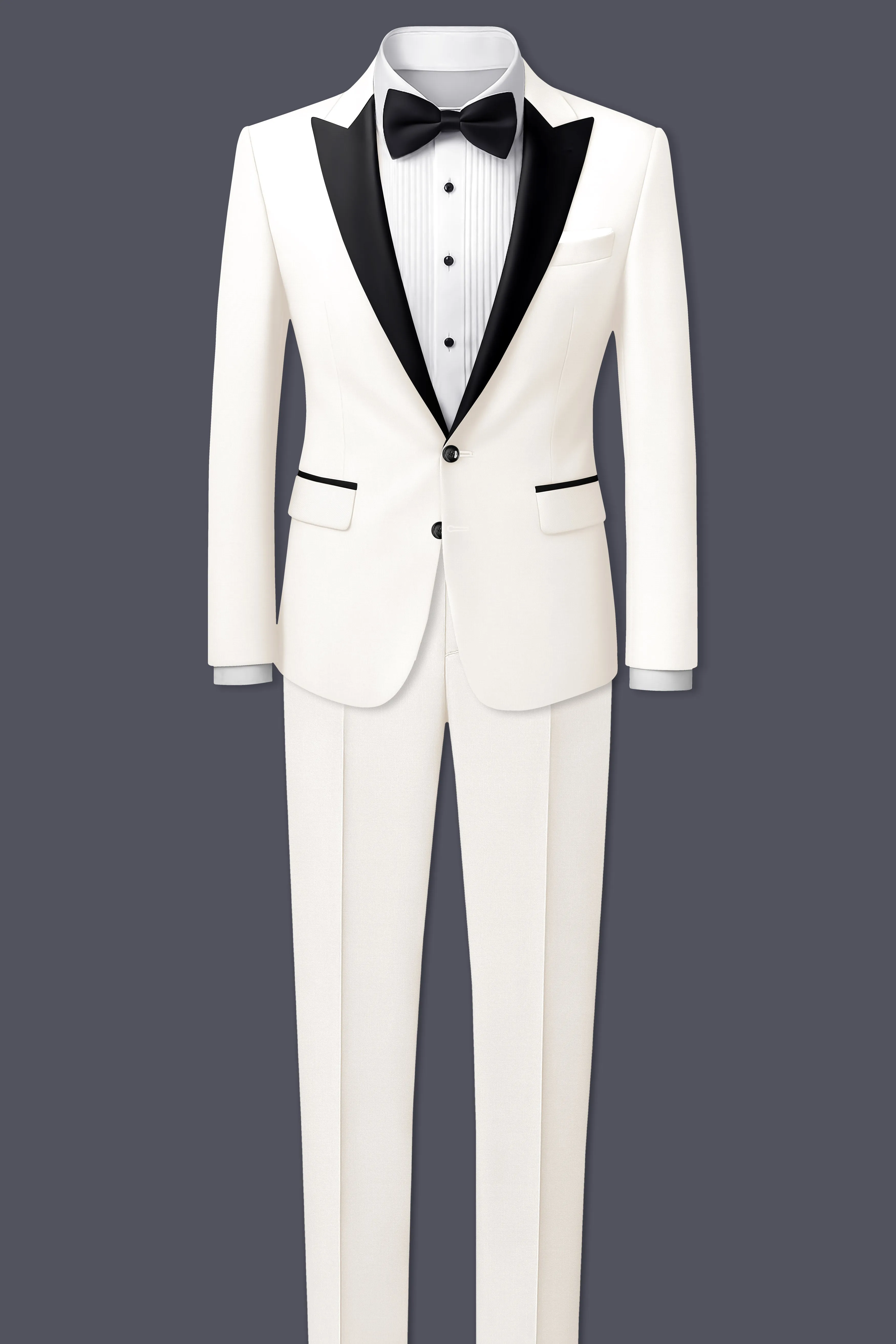 Ivory-Cararra Cream Wool Rich Peak Lapel Tuxedo Slight Stretch Suit sold by French Crown product image thumbnail 4
