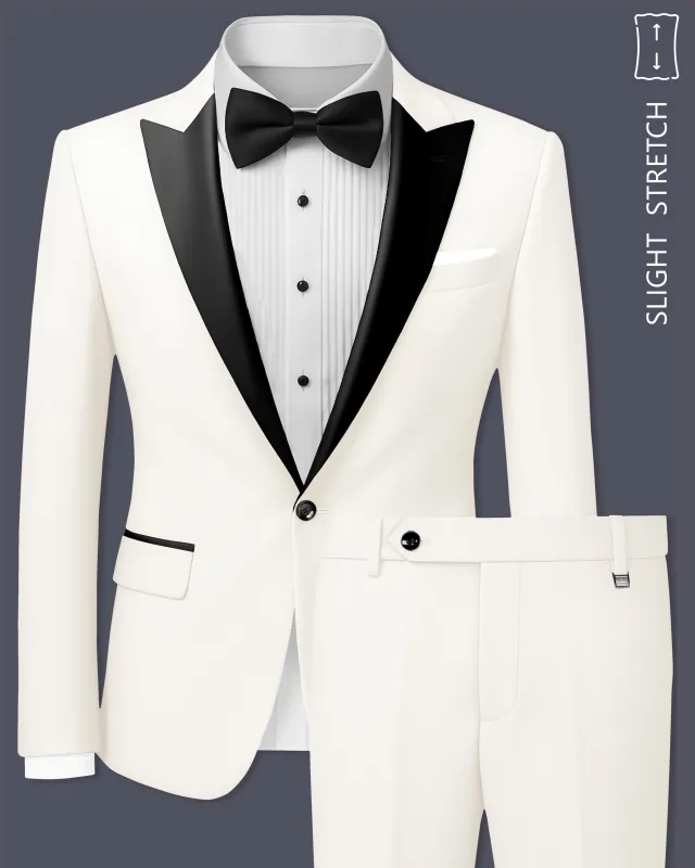 Ivory-Cararra Cream Wool Rich Peak Lapel Tuxedo Slight Stretch Suit made by French Crown