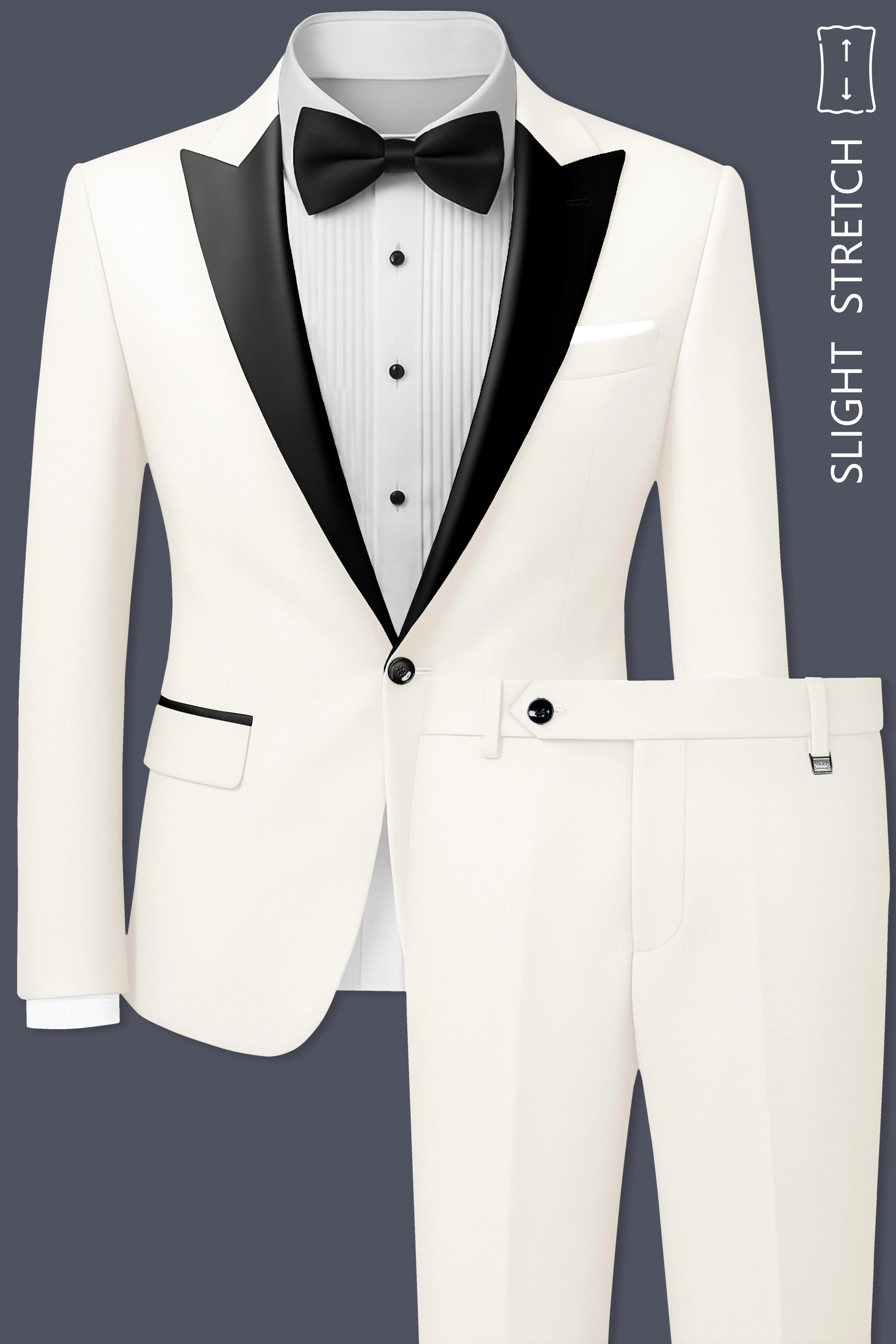 Ivory-Cararra Cream Wool Rich Peak Lapel Tuxedo Slight Stretch Suit sold by French Crown product image thumbnail 2
