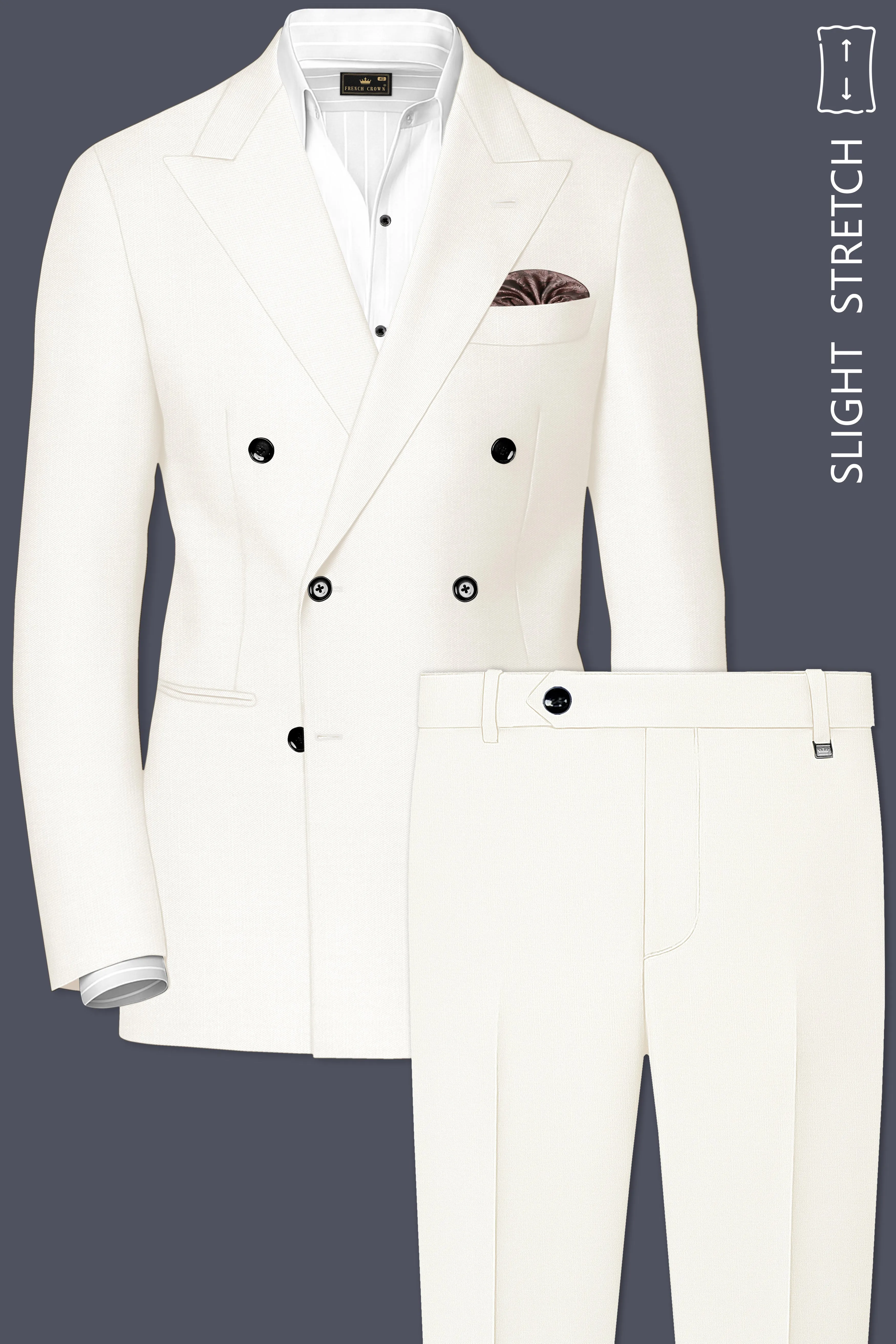 Ivory-Cararra Cream Wool Rich Double Breasted Slight Stretch Suit sold by French Crown product image thumbnail 2