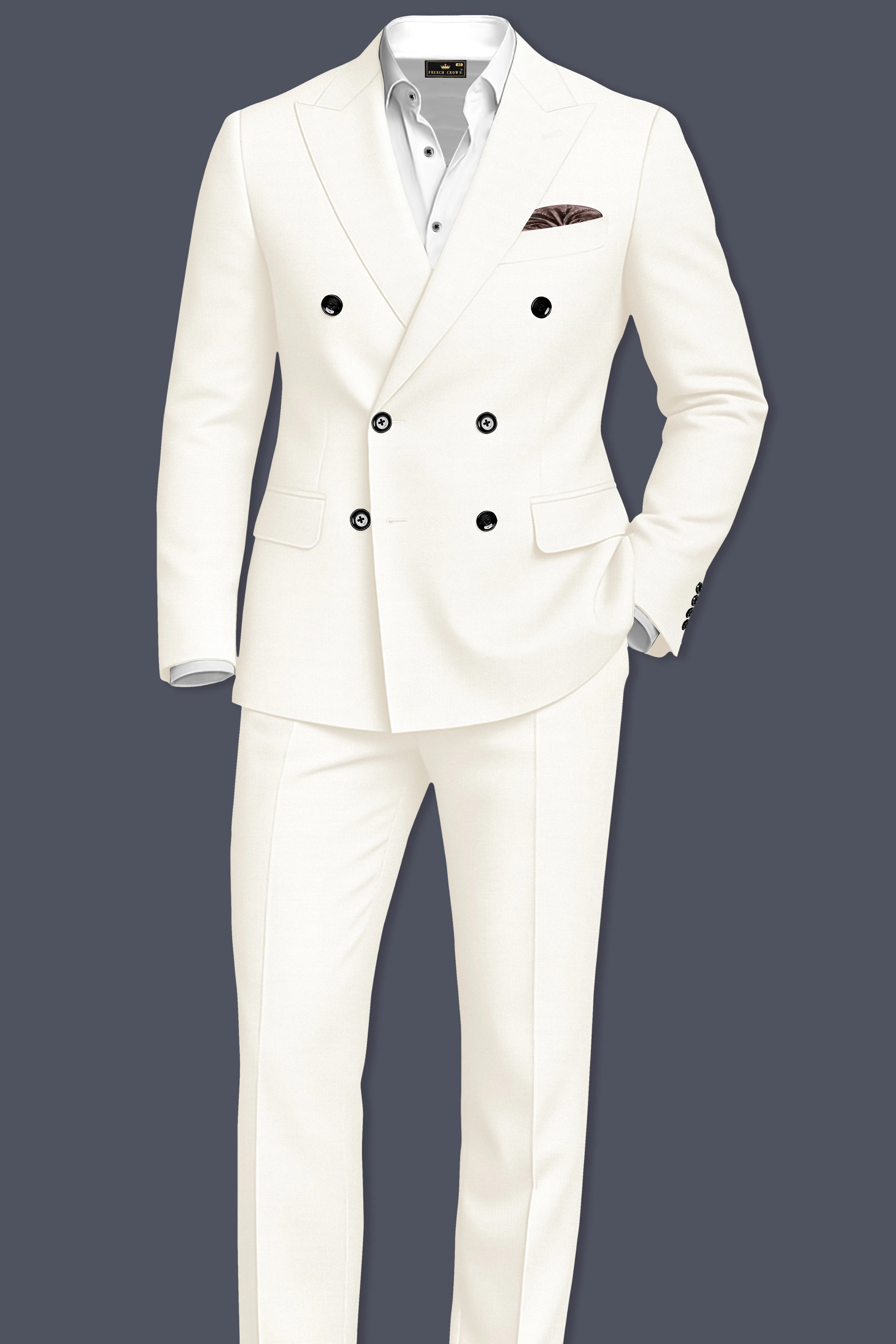 Ivory-Cararra Cream Wool Rich Double Breasted Slight Stretch Suit sold by French Crown product image thumbnail 4