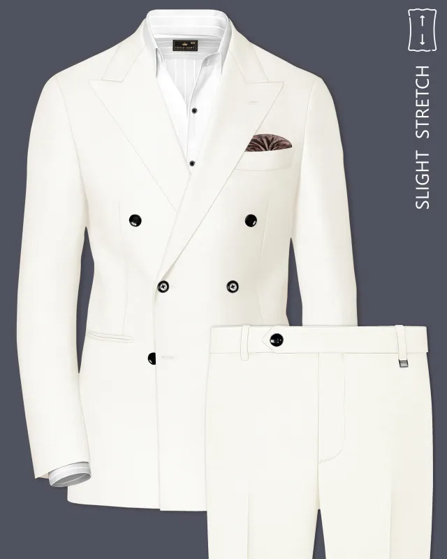 Ivory-Cararra Cream Wool Rich Double Breasted Slight Stretch Suit made by French Crown