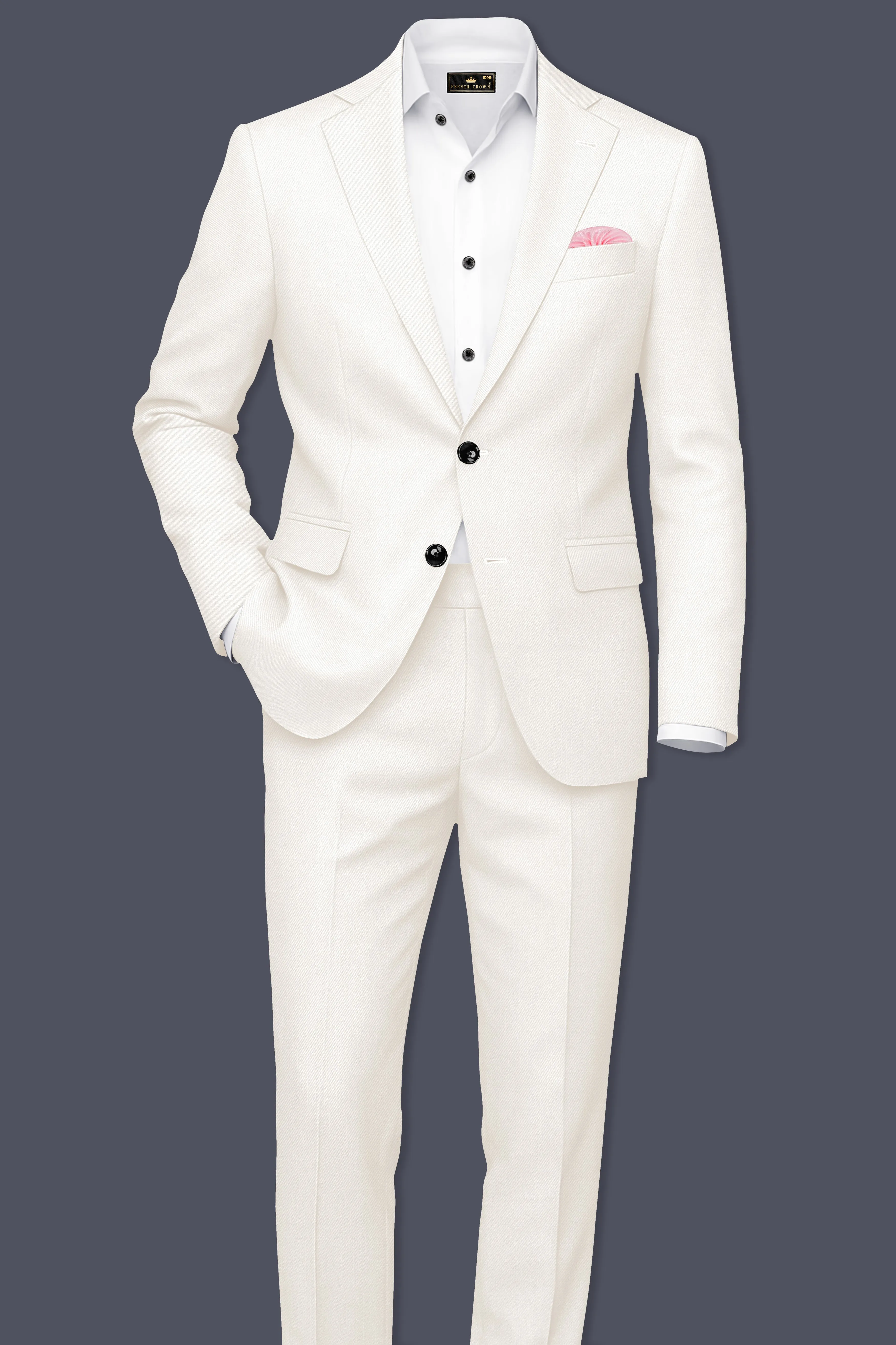 Ivory-Cararra Cream Wool Rich Single Breasted Slight Stretch Suit sold by French Crown product image thumbnail 4