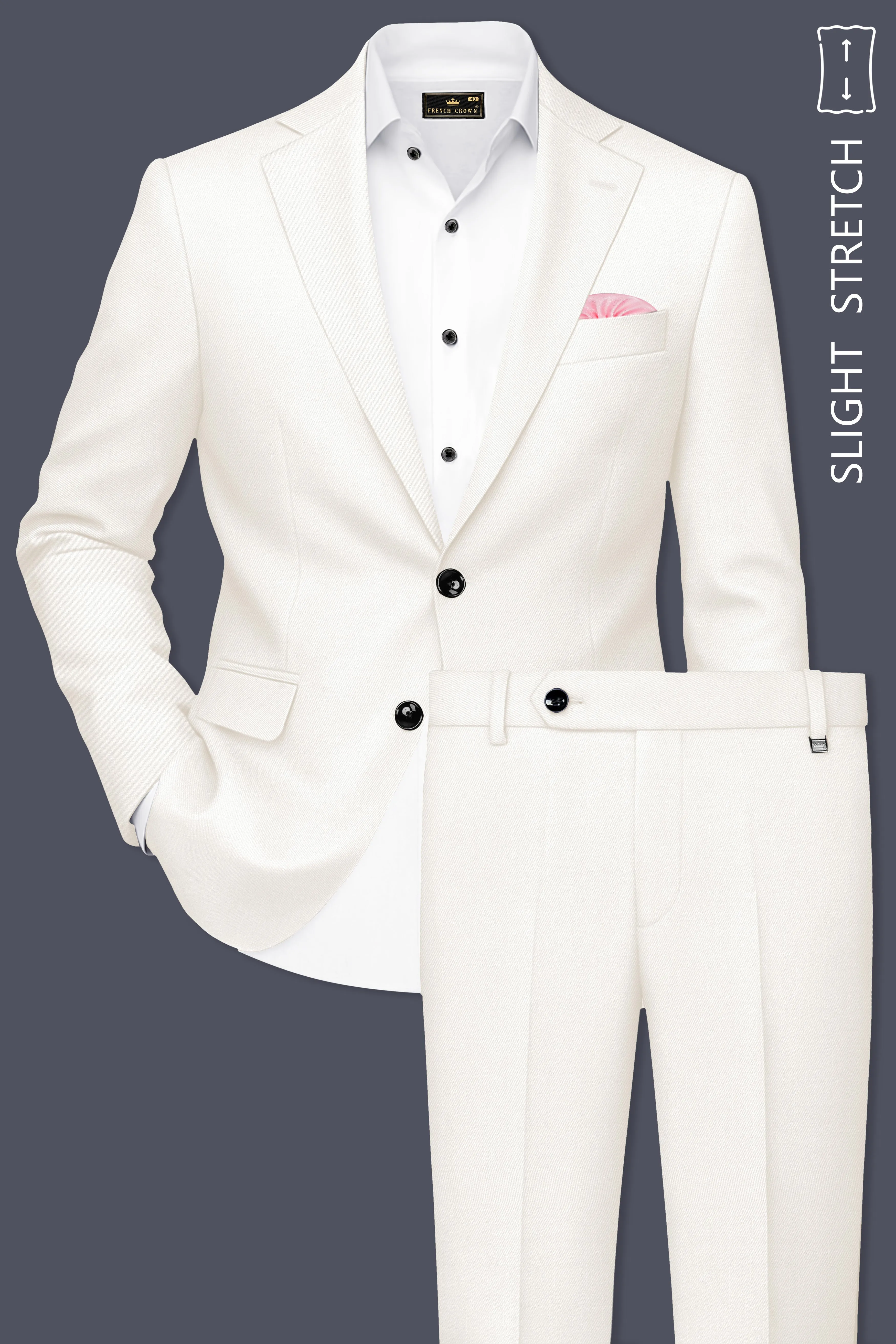 Ivory-Cararra Cream Wool Rich Single Breasted Slight Stretch Suit sold by French Crown product image thumbnail 2