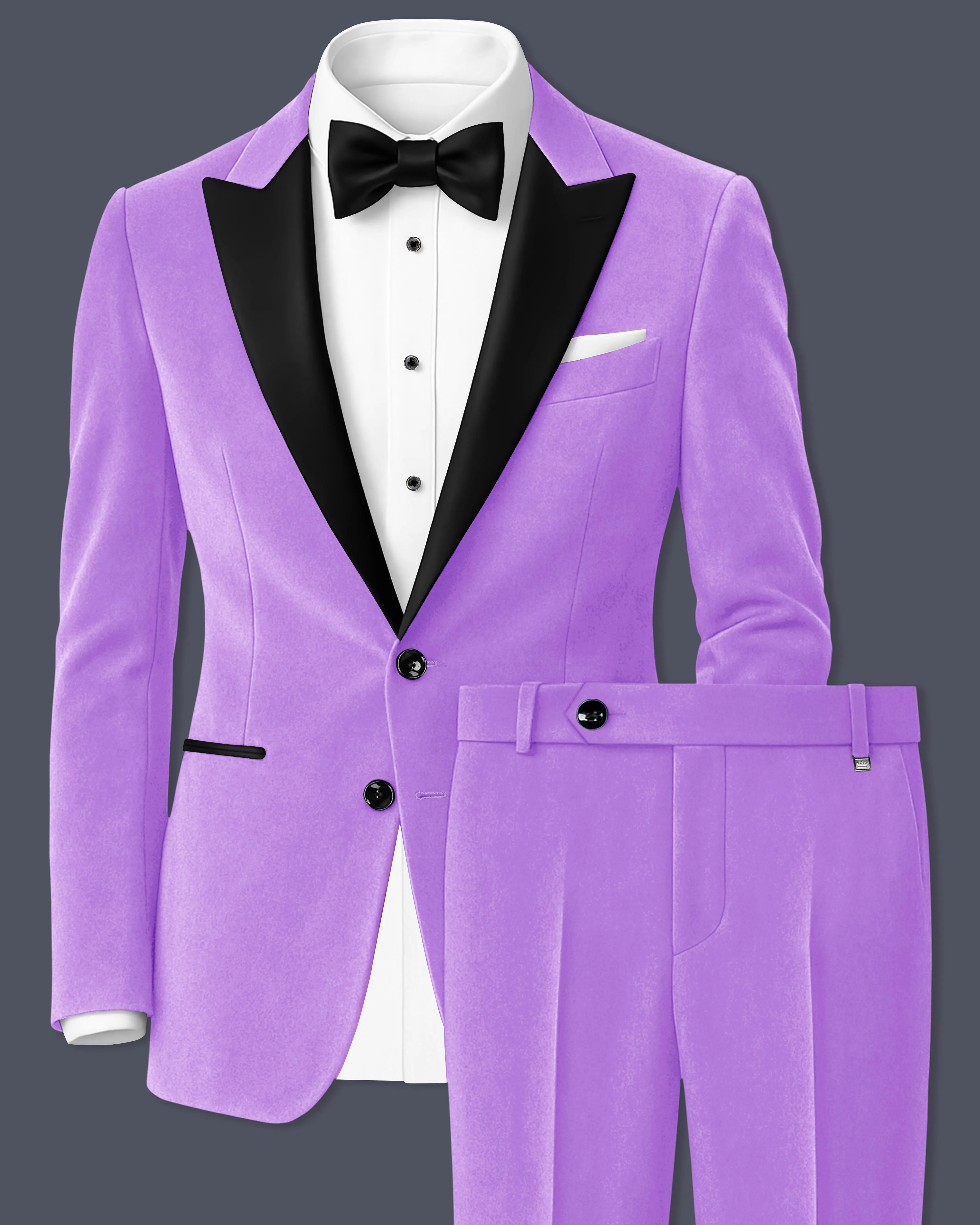 Orchid-Wisteria Purple Velvet Peak Lapel Tuxedo Suit sold by French Crown