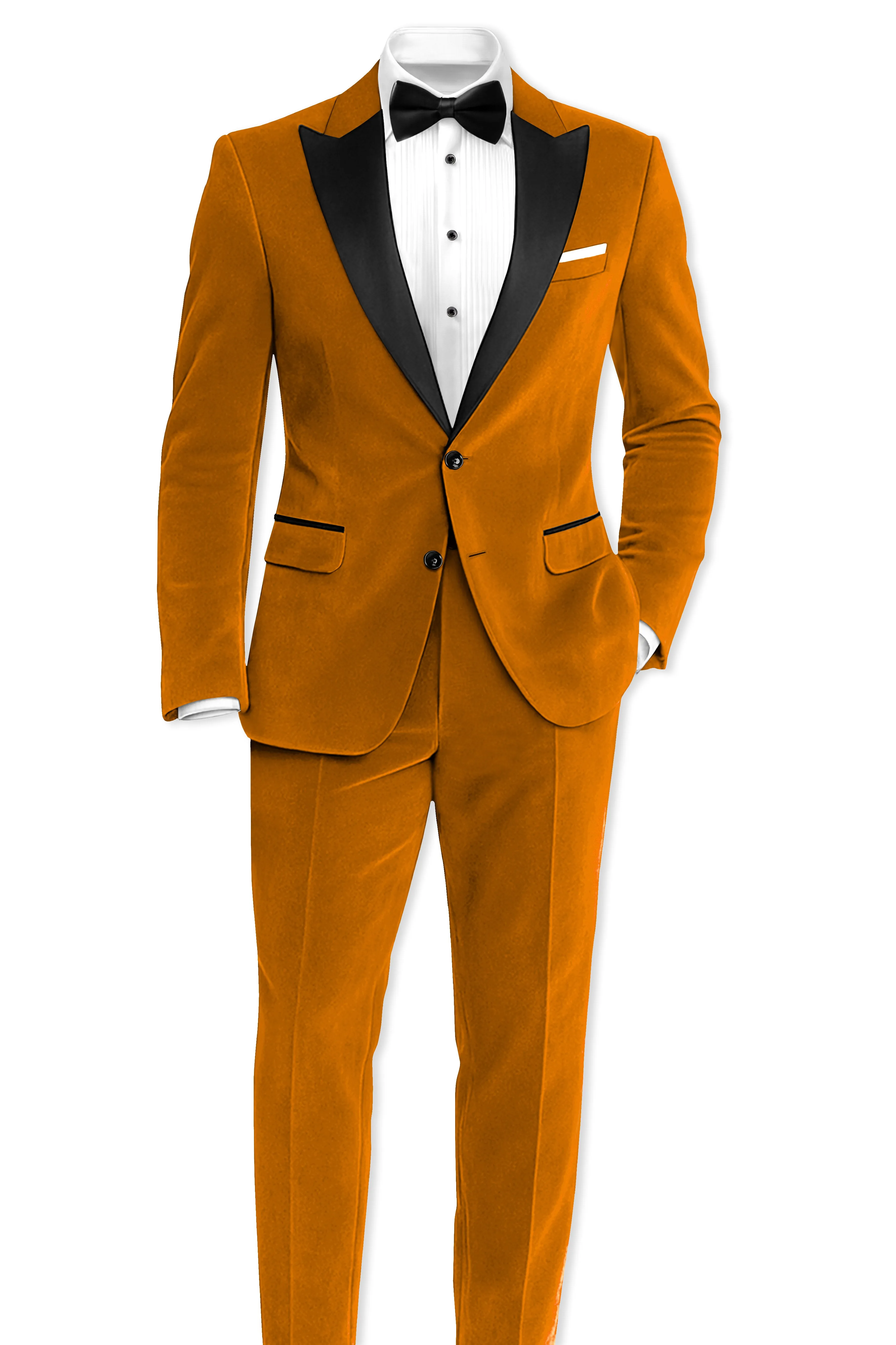 Volcan-Fiery Orange Velvet Peak Lapel Tuxedo Suit sold by French Crown product image thumbnail 4