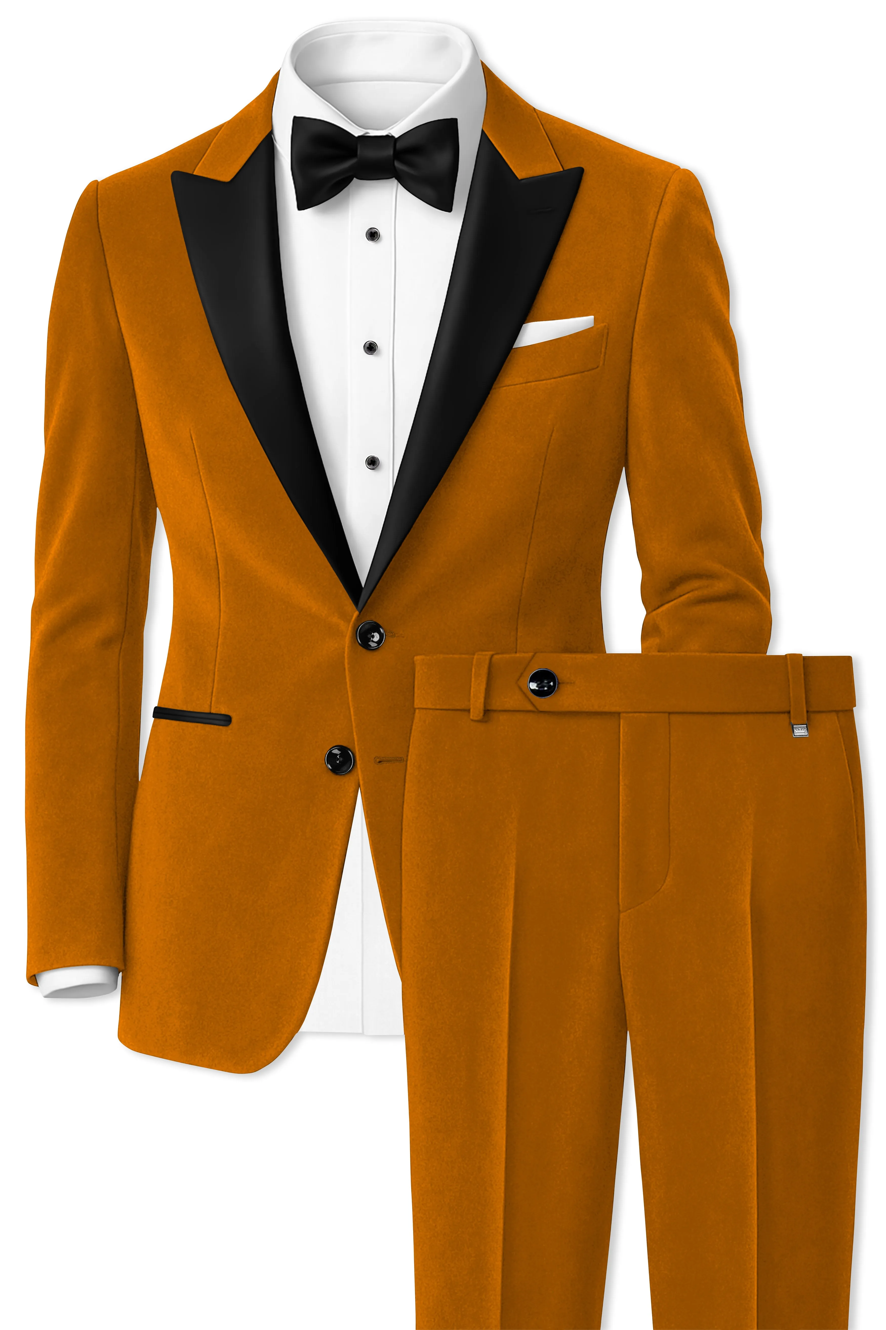 Volcan-Fiery Orange Velvet Peak Lapel Tuxedo Suit sold by French Crown product image thumbnail 2