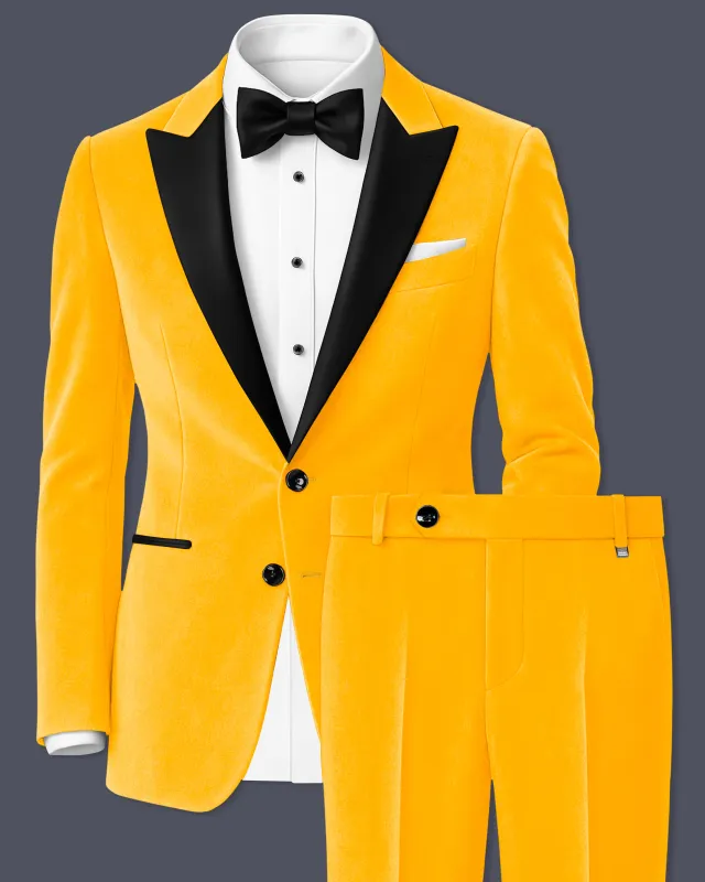 Marquis-Selective Yellow Velvet Peak Lapel Tuxedo Suit sold by French Crown