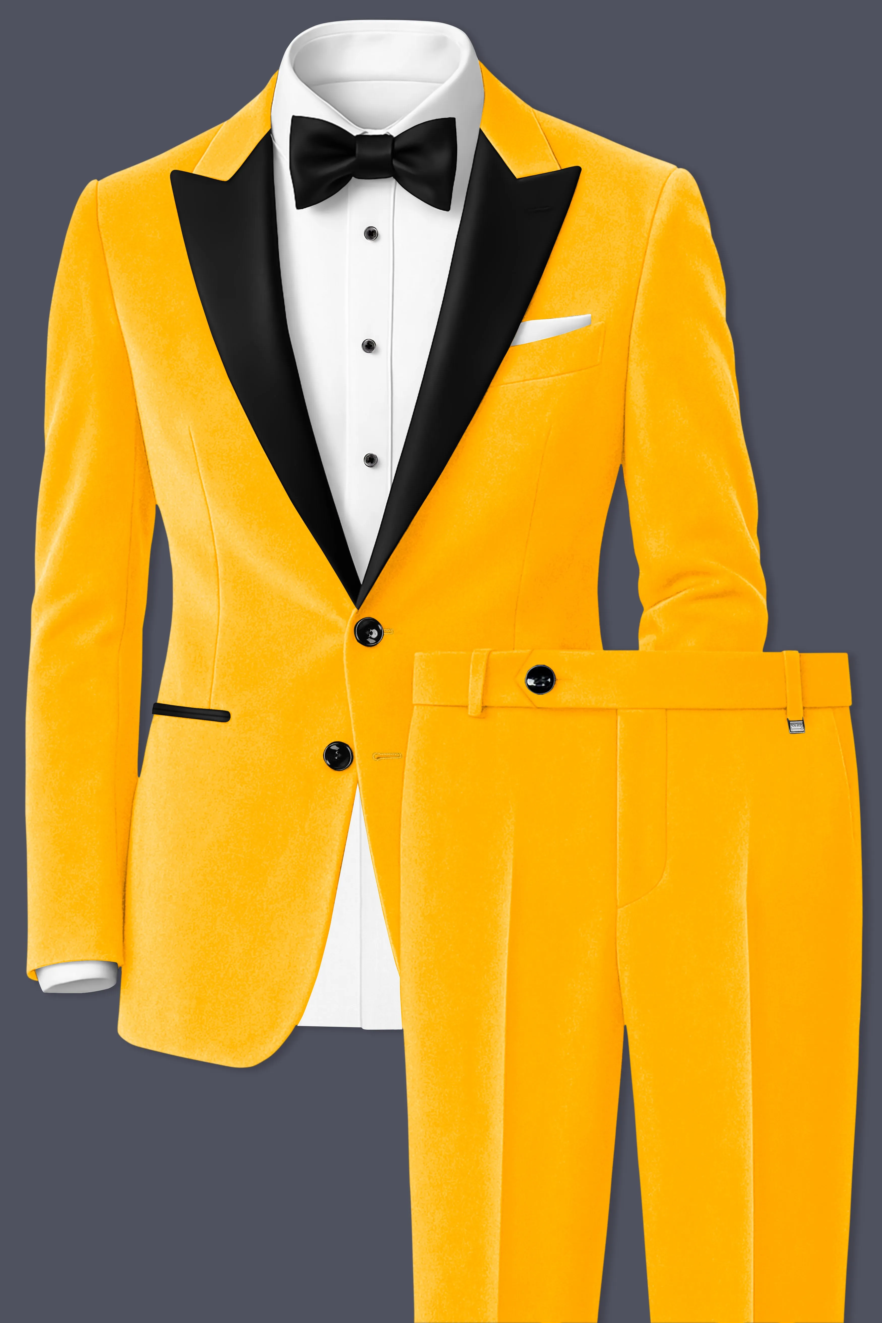 Marquis-Selective Yellow Velvet Peak Lapel Tuxedo Suit sold by French Crown product image thumbnail 2