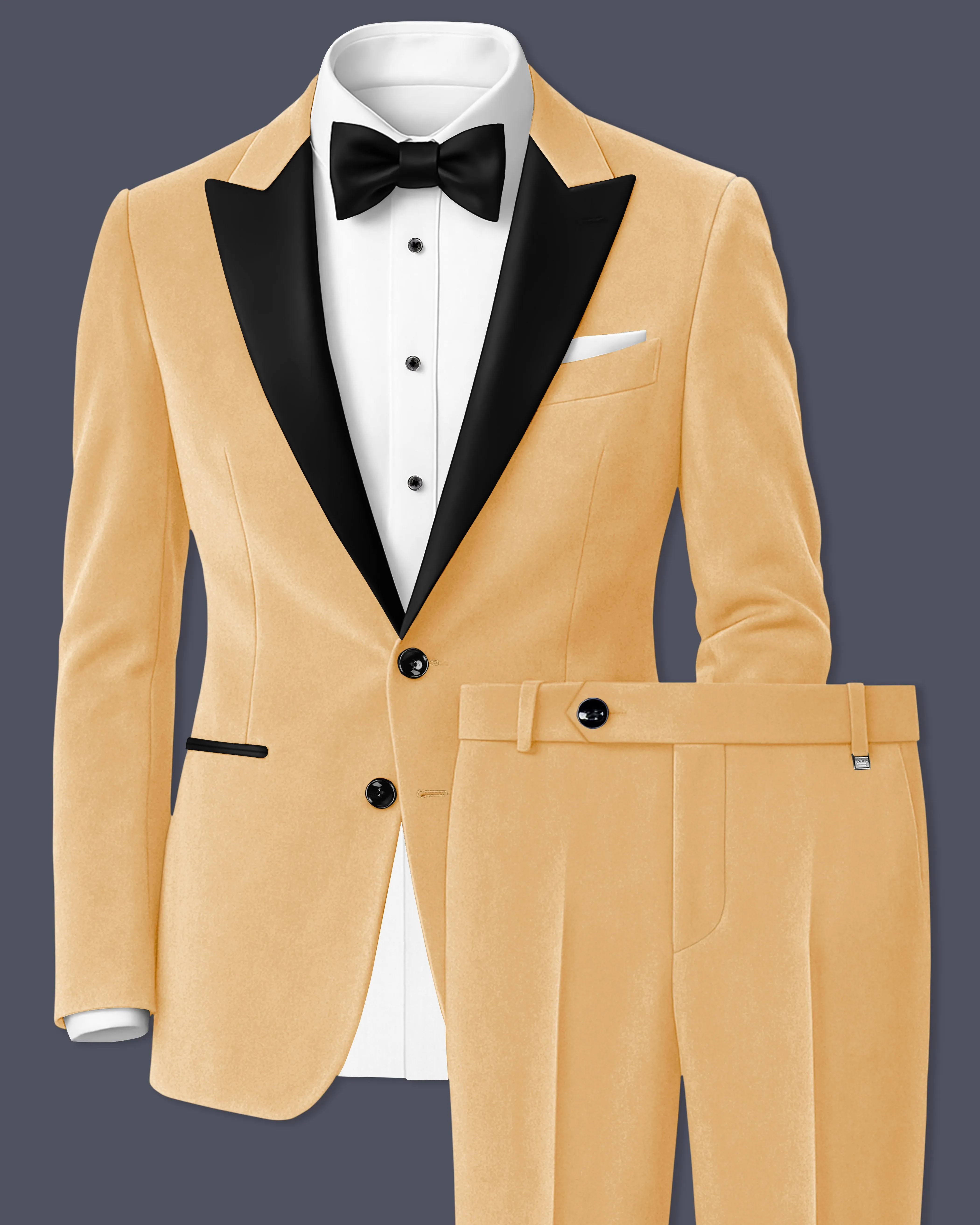 Crema-Tumbleweed Cream Velvet Peak Lapel Tuxedo Suit sold by French Crown