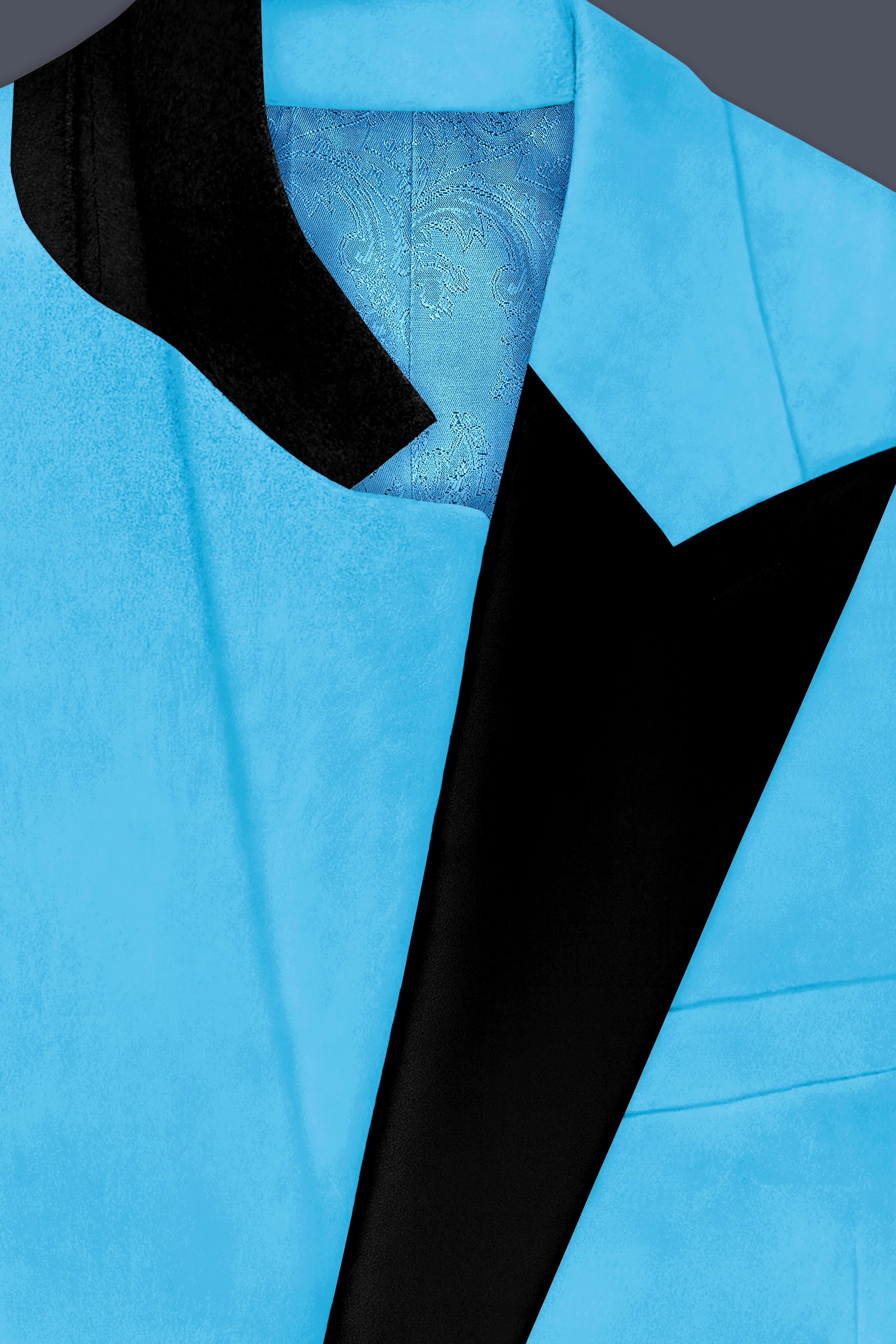 Azurion-Picton Blue Velvet Peak Lapel Tuxedo Suit sold by French Crown product image thumbnail 5