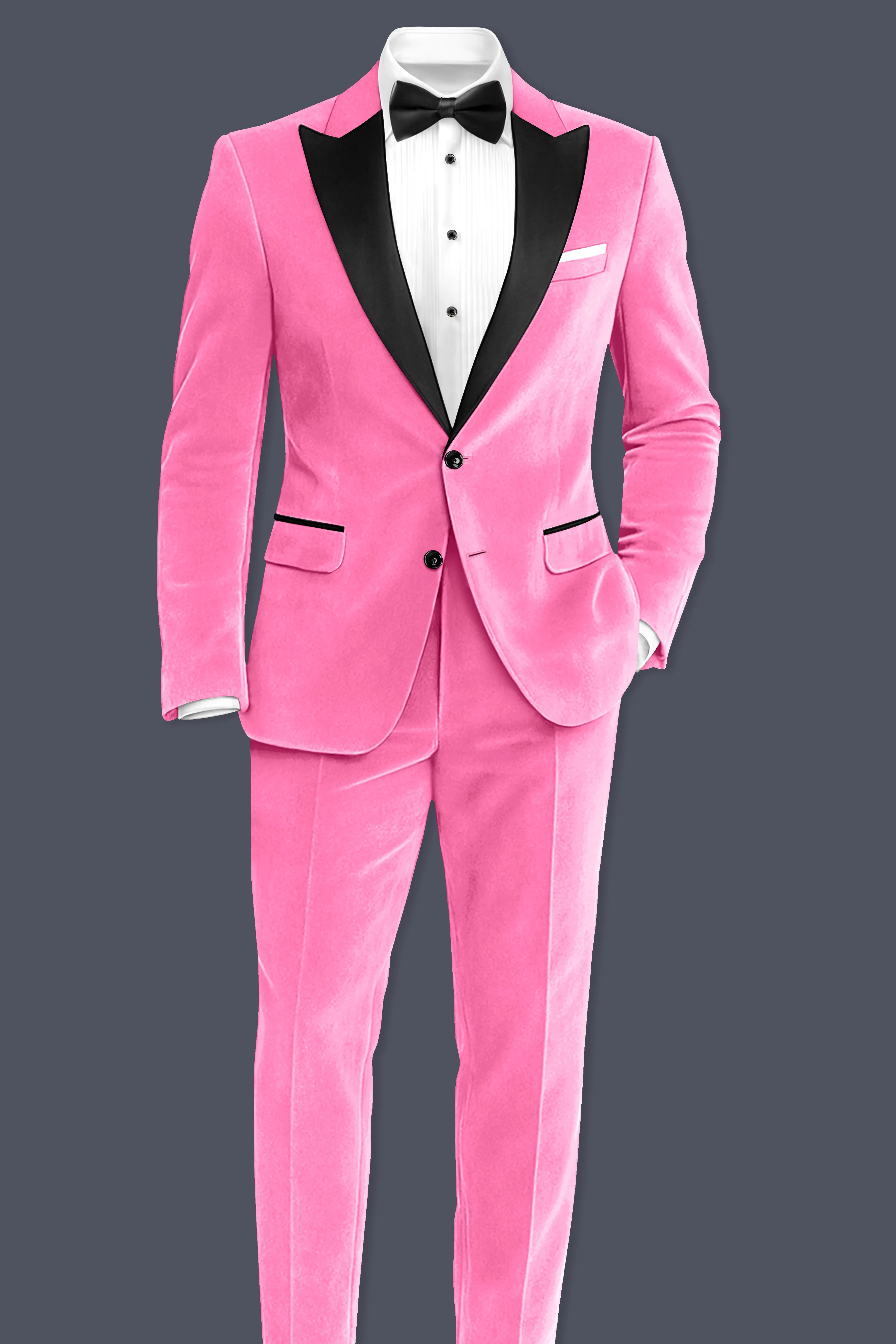 Regalis-Carnation Pink Velvet Peak Lapel Tuxedo Suit sold by French Crown product image thumbnail 4