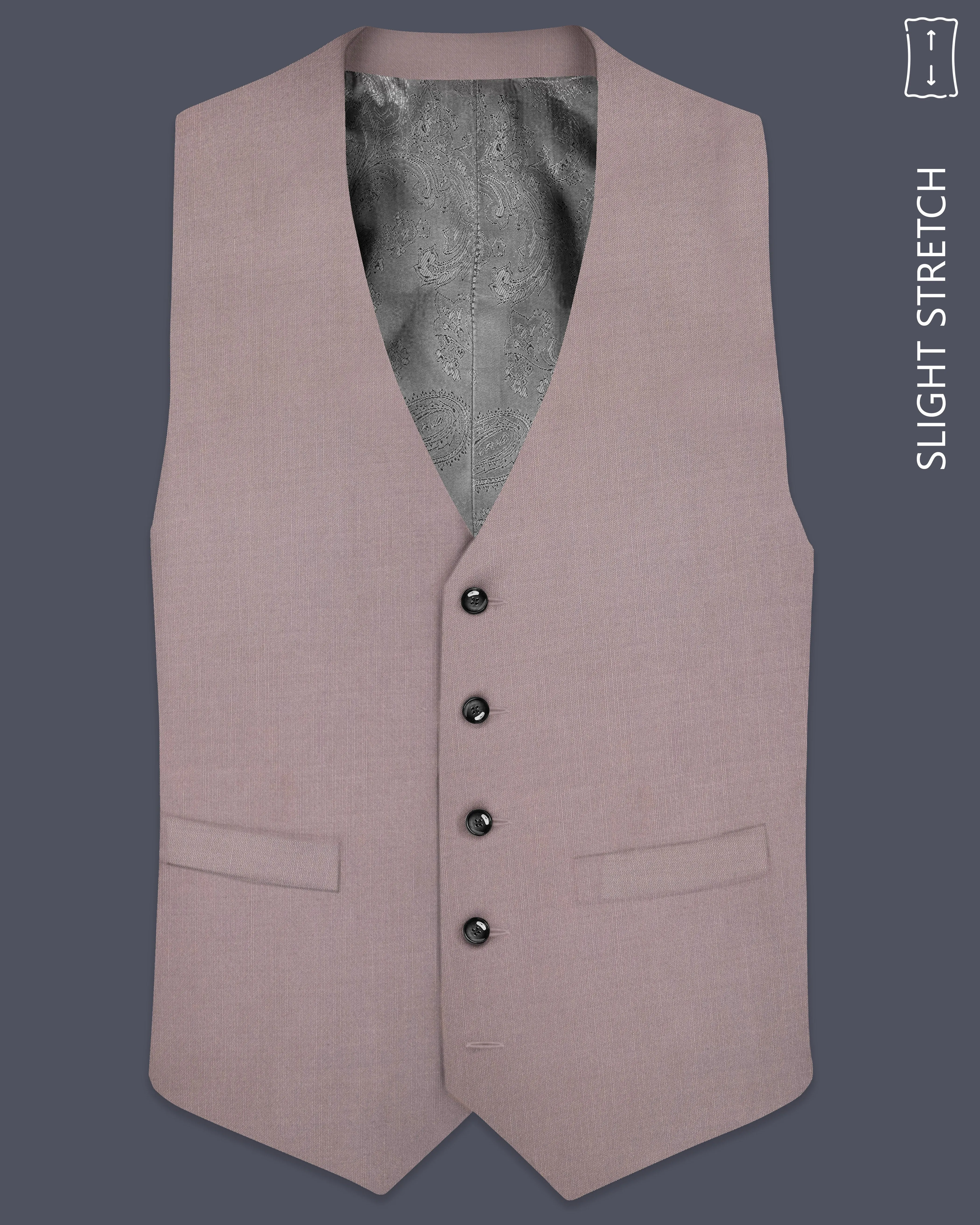 Amour-Dusty Brown Solid Wool Rich Slight Stretch Waistcoat sold by French Crown