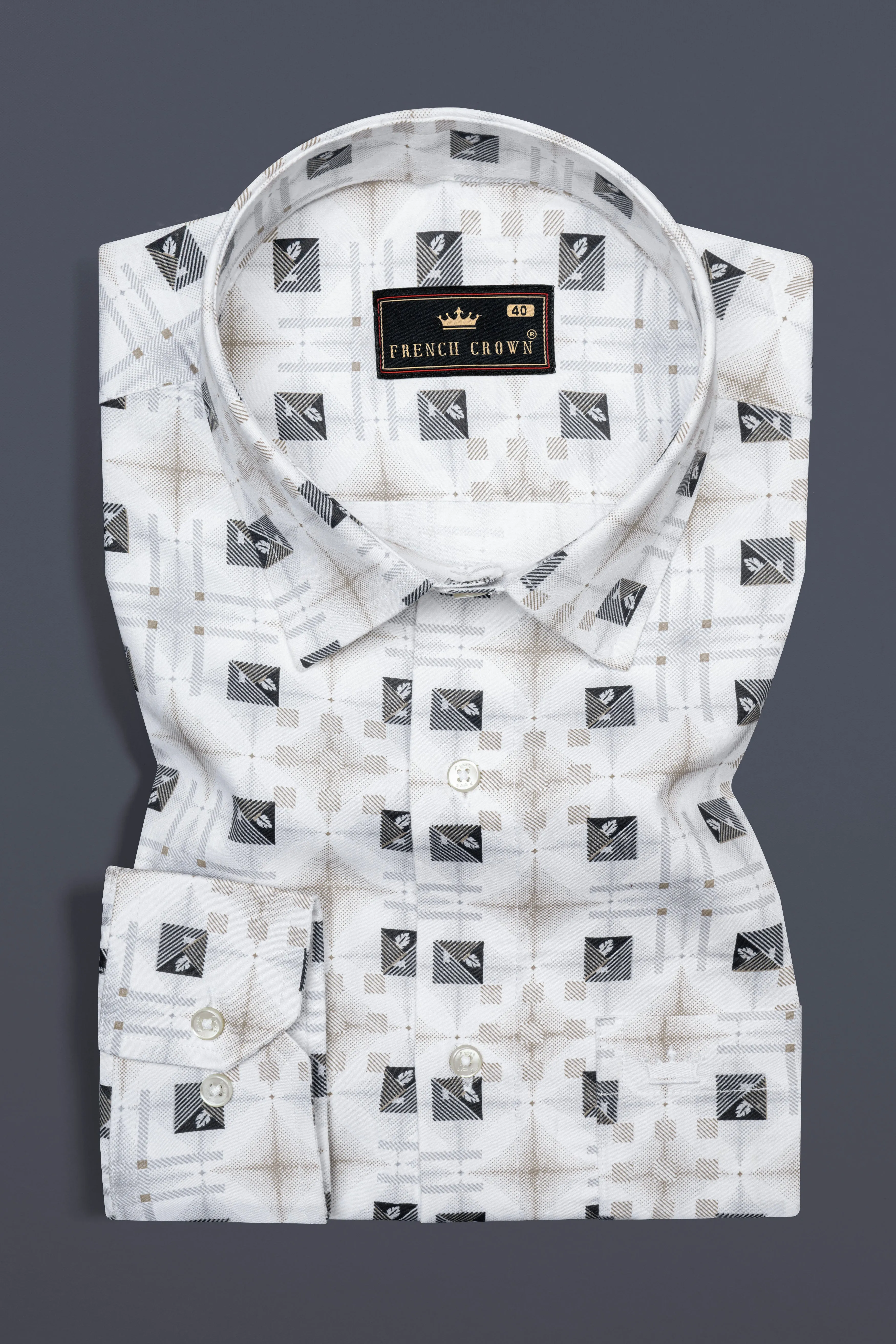 Bright White with Zorba Cream Printed Super Soft Cotton Shirt sold by French Crown product image thumbnail 3