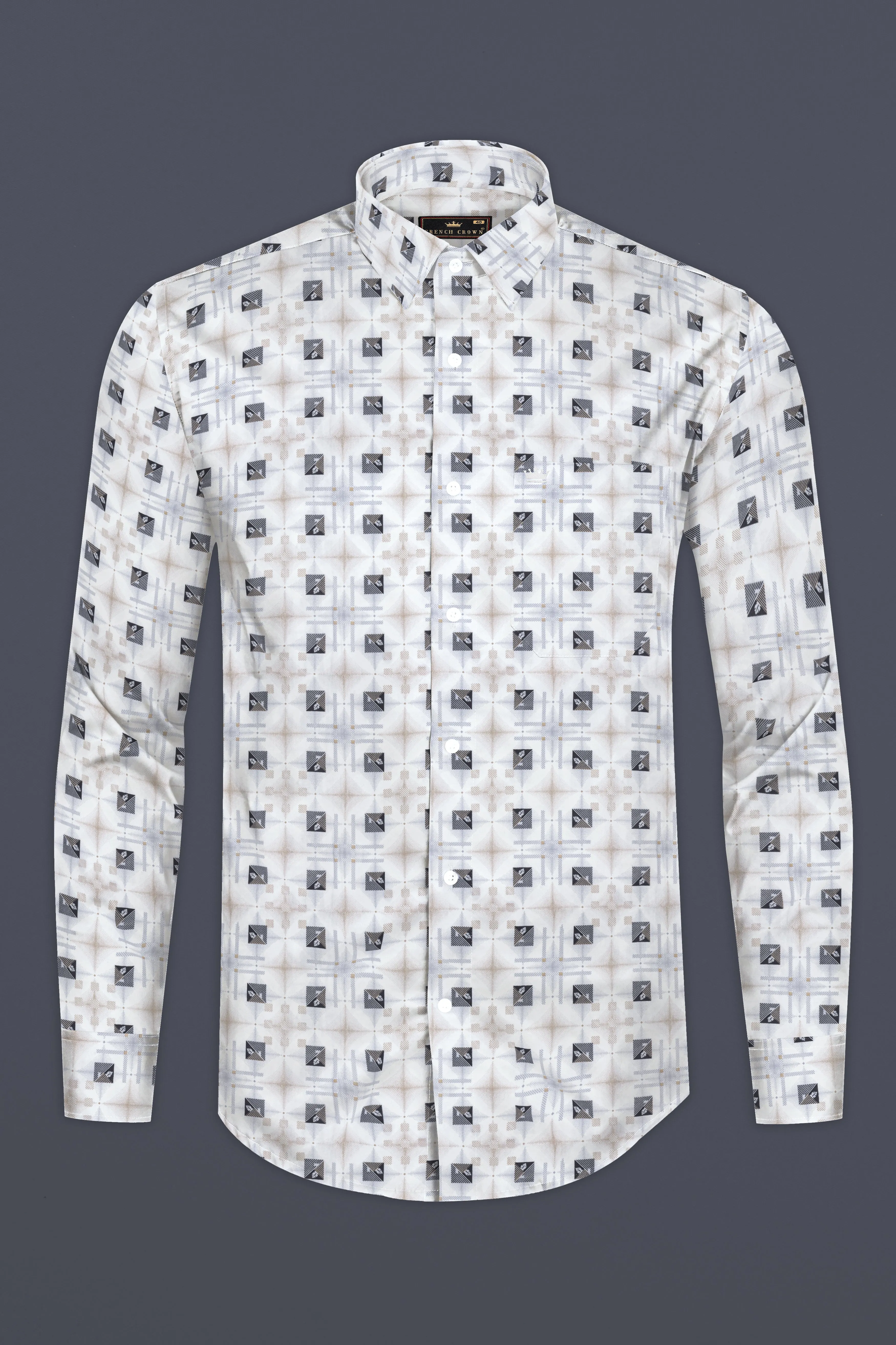 Bright White with Zorba Cream Printed Super Soft Cotton Shirt sold by French Crown product image thumbnail 4