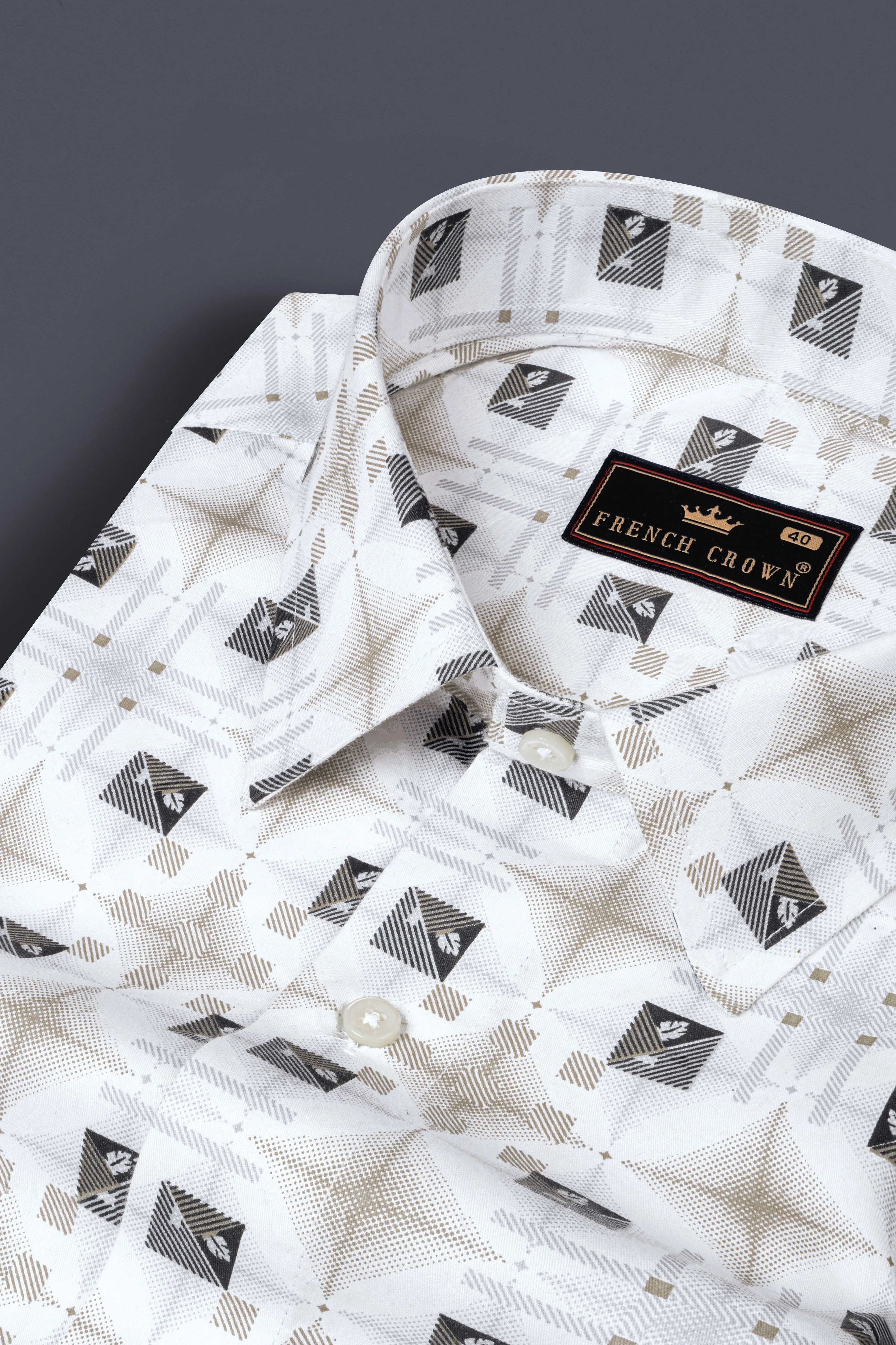 Bright White with Zorba Cream Printed Super Soft Cotton Shirt sold by French Crown