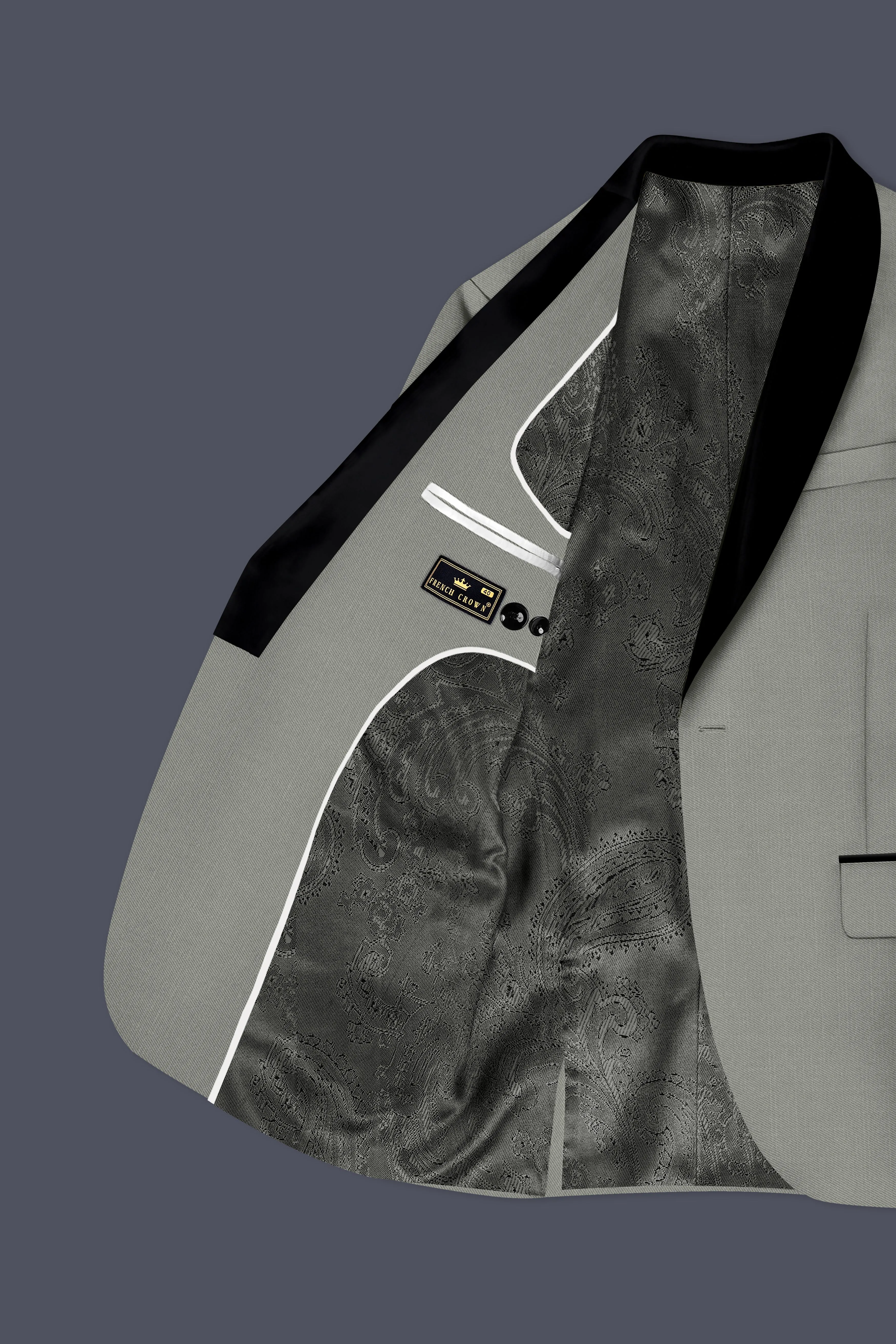 Verdure-Sage Green Wool Rich Tuxedo Slight Stretch Blazers sold by French Crown product image thumbnail 5