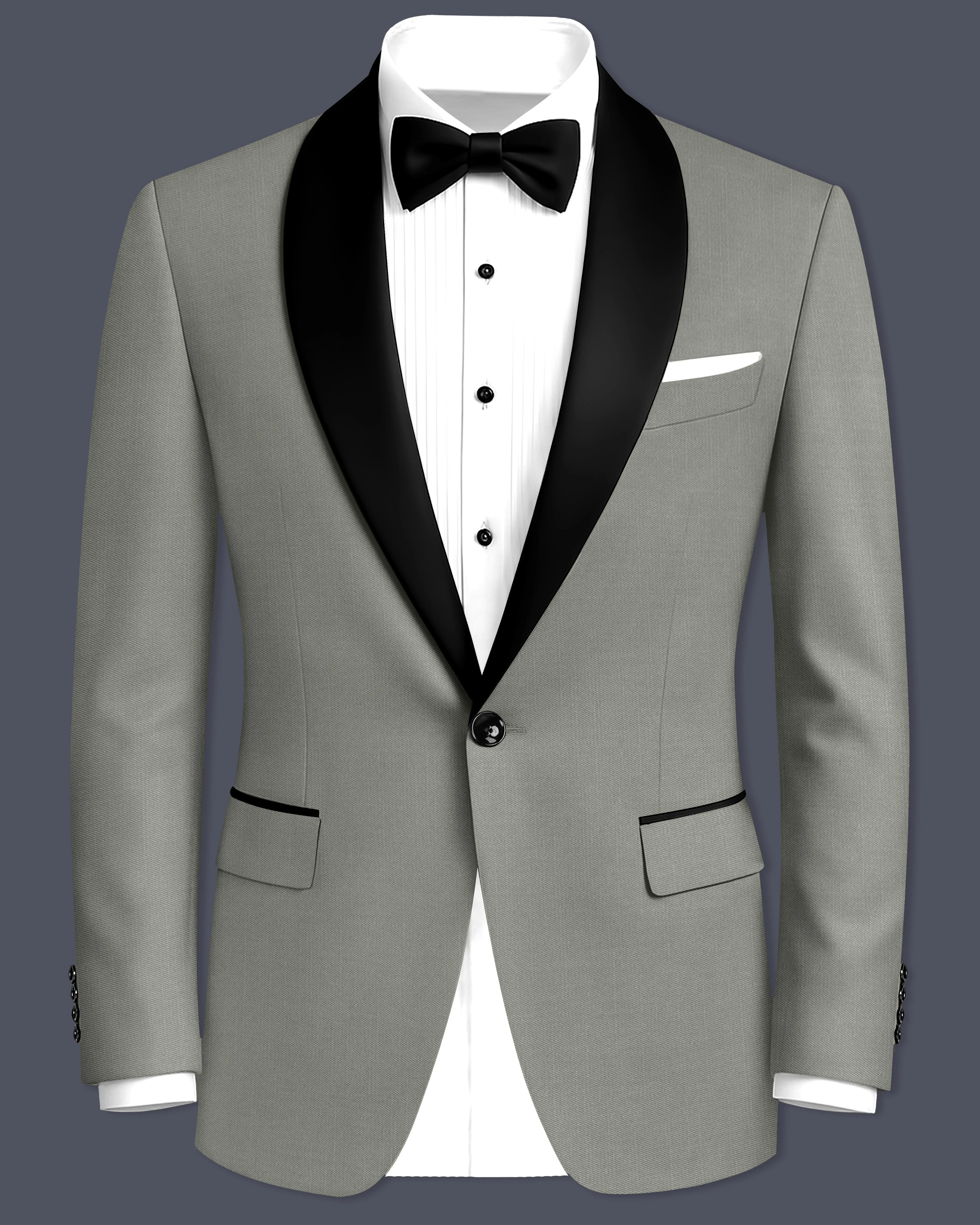 Verdure-Sage Green Wool Rich Tuxedo Slight Stretch Blazers sold by French Crown