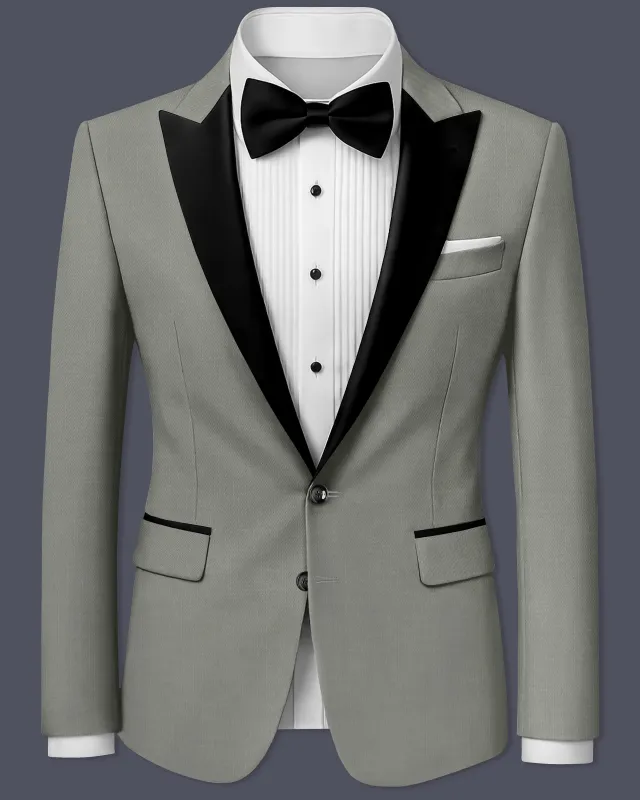 Verdure-Sage Green Wool Rich Peak Lapel Tuxedo Slight Stretch Blazers made by French Crown