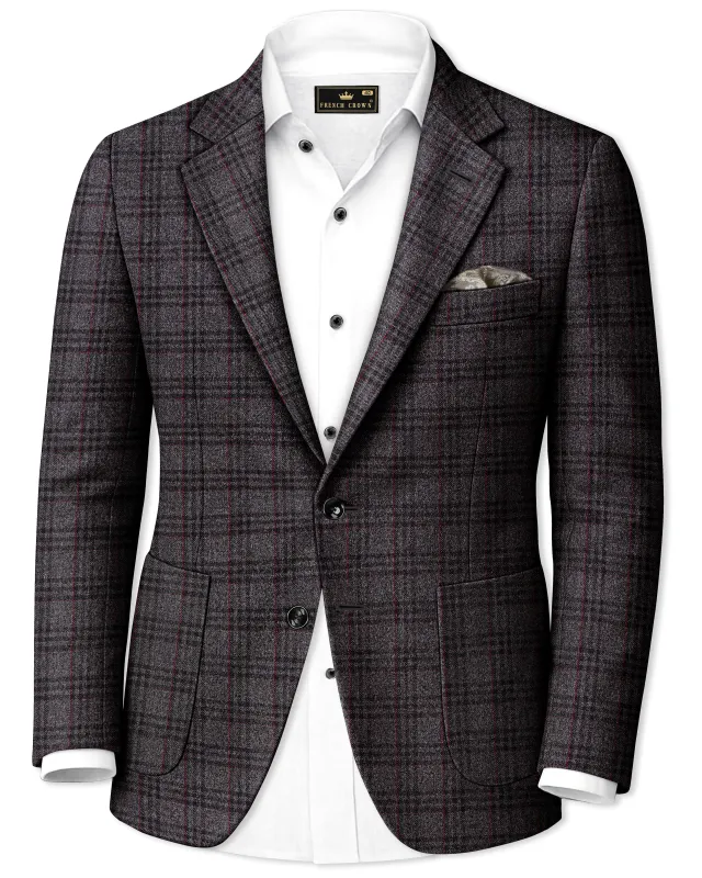 Velours-Ship Gray Plaid Tweed Single Breasted Sports Blazers sold by French Crown