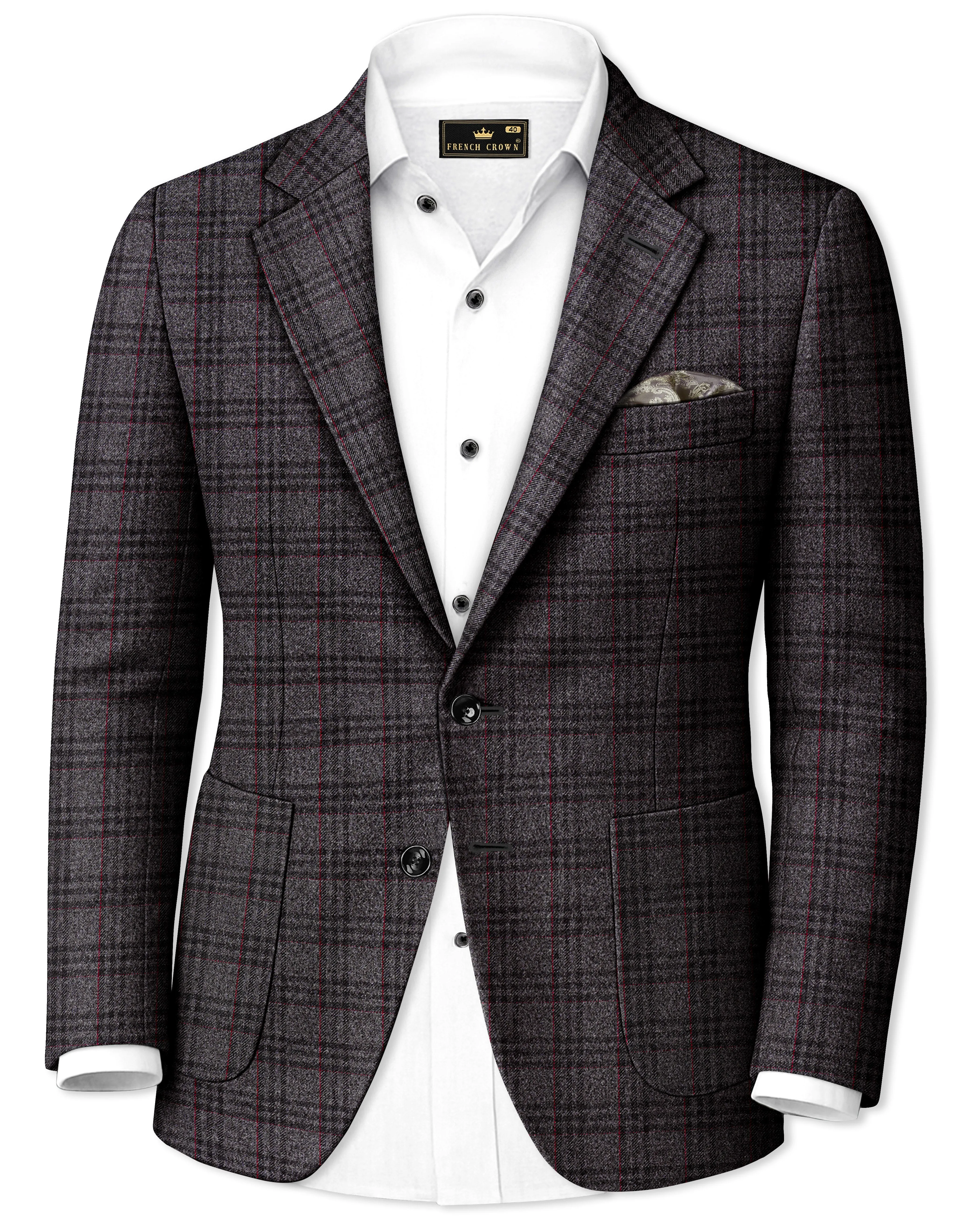 Velours-Ship Gray Plaid Tweed Single Breasted Sports Blazers sold by French Crown