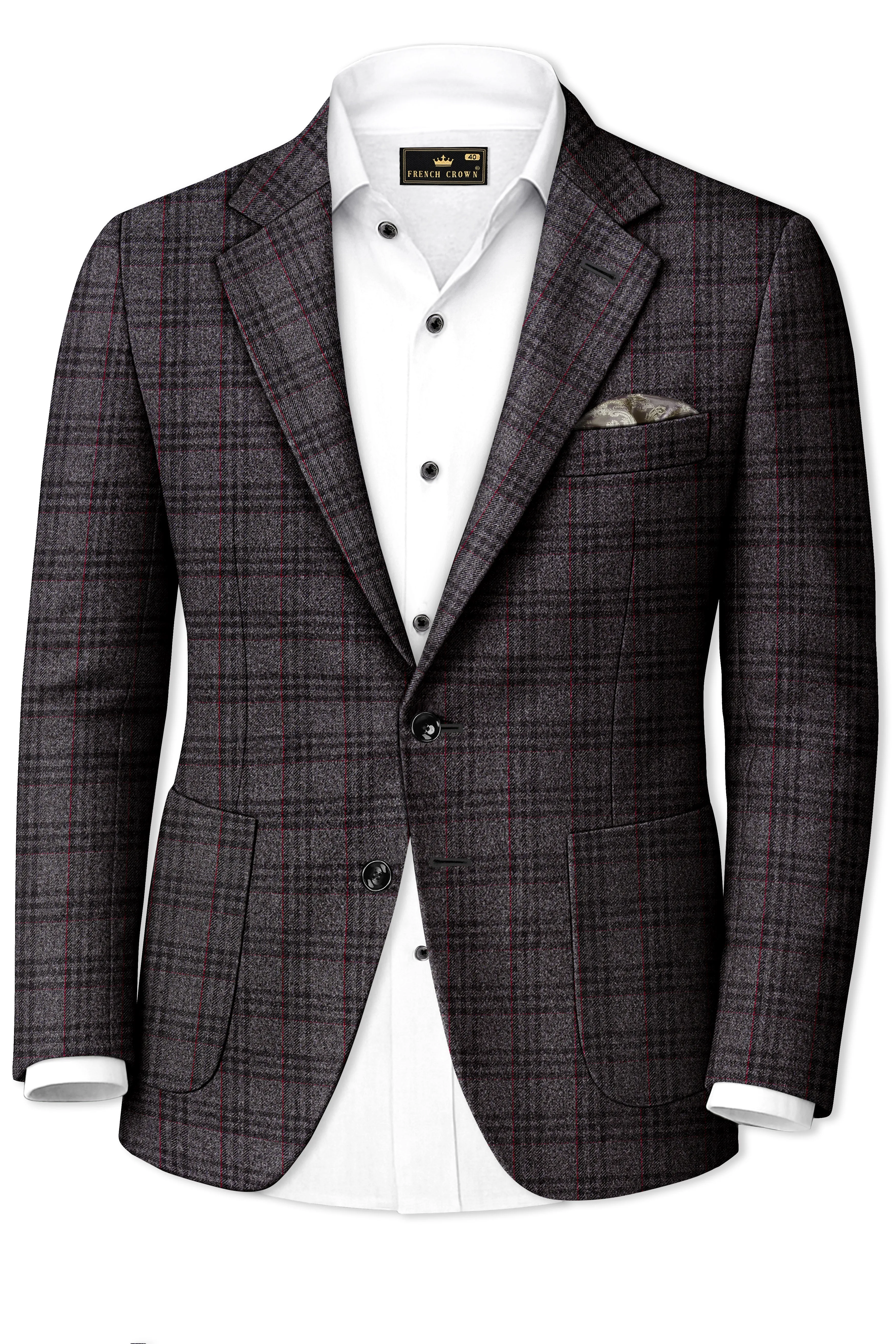 Velours-Ship Gray Plaid Tweed Single Breasted Sports Blazers sold by French Crown product image thumbnail 2