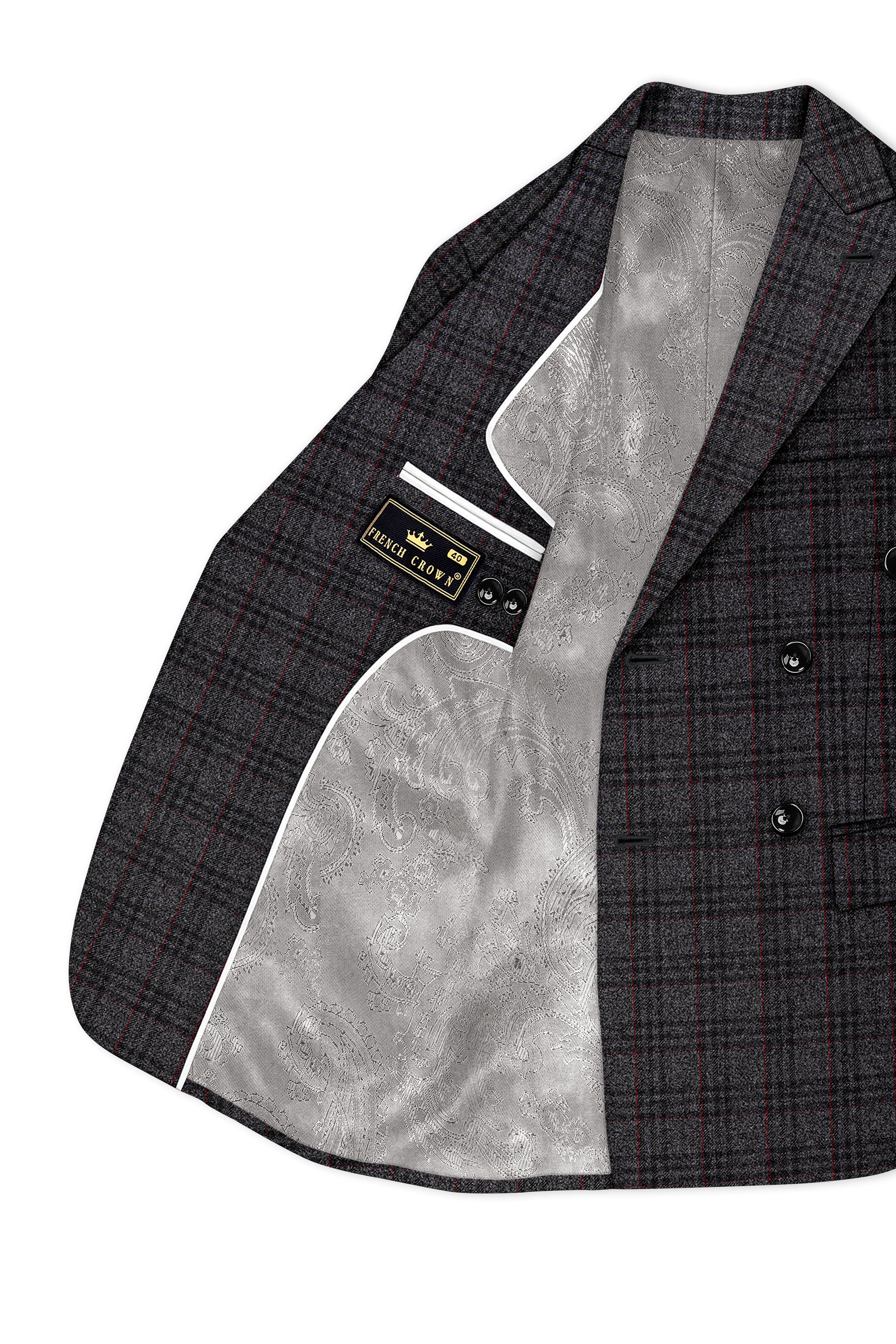 Velours-Ship Gray Plaid Tweed Double Breasted Blazers sold by French Crown product image thumbnail 5