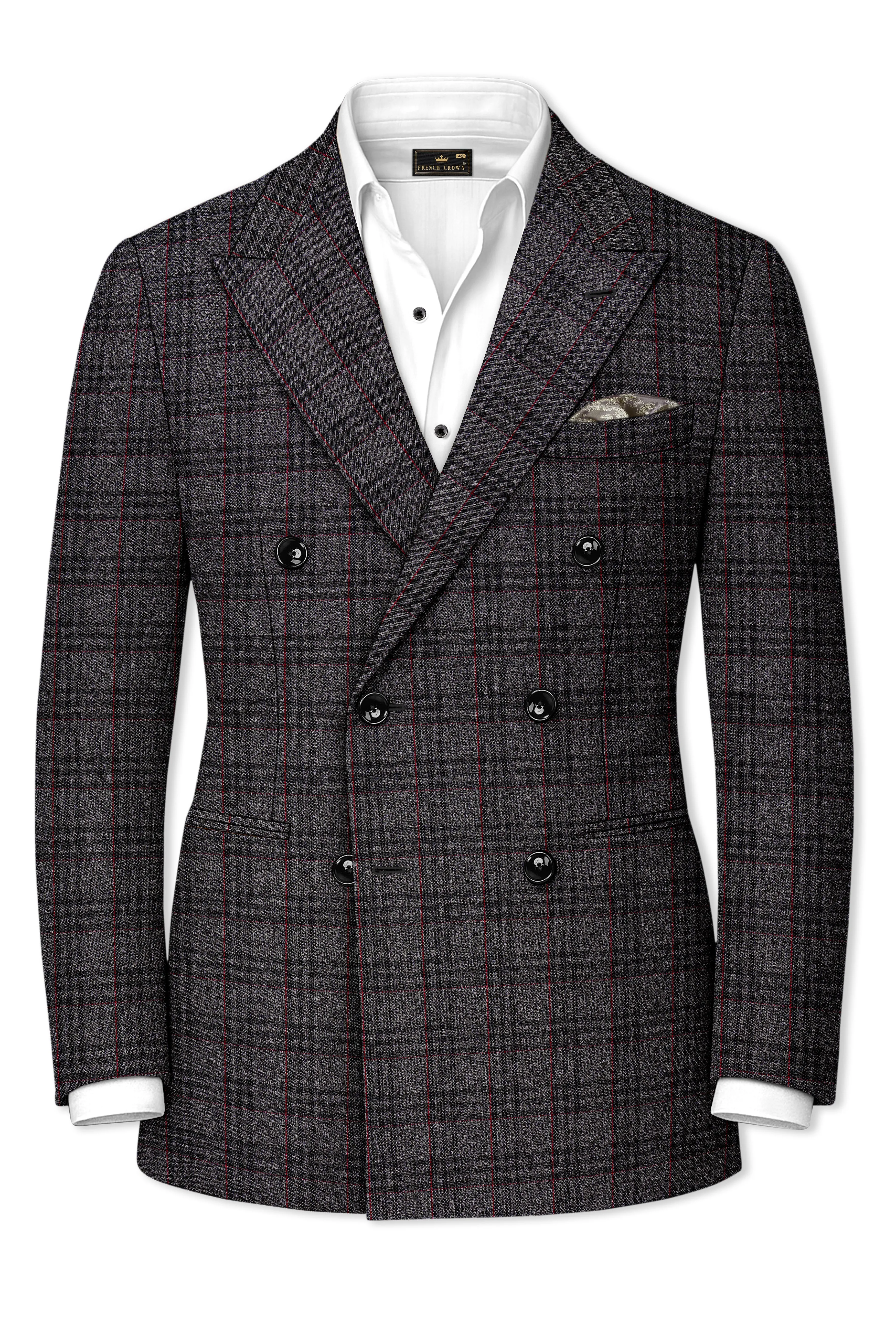 Velours-Ship Gray Plaid Tweed Double Breasted Blazers sold by French Crown product image thumbnail 2