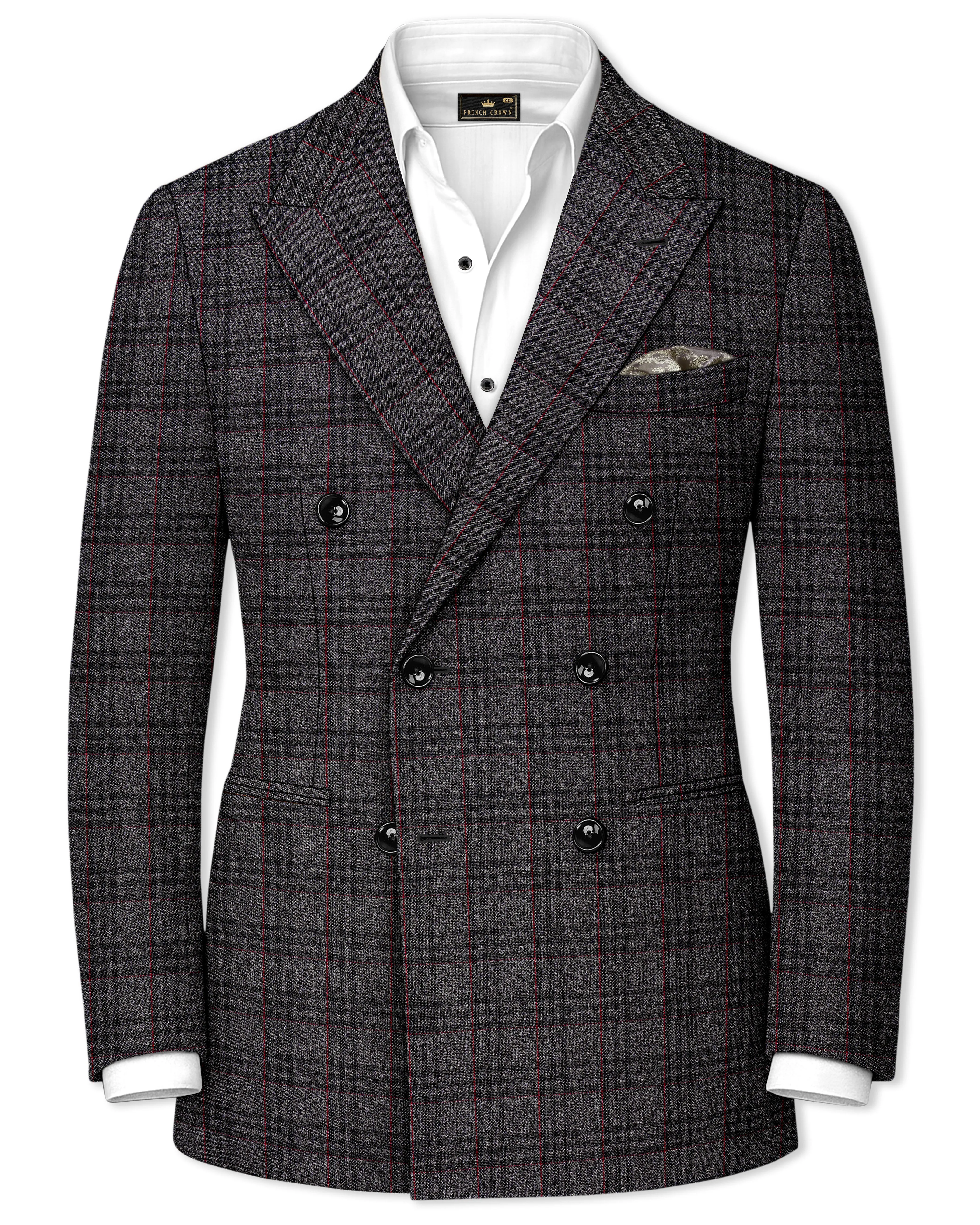 Velours-Ship Gray Plaid Tweed Double Breasted Blazers sold by French Crown