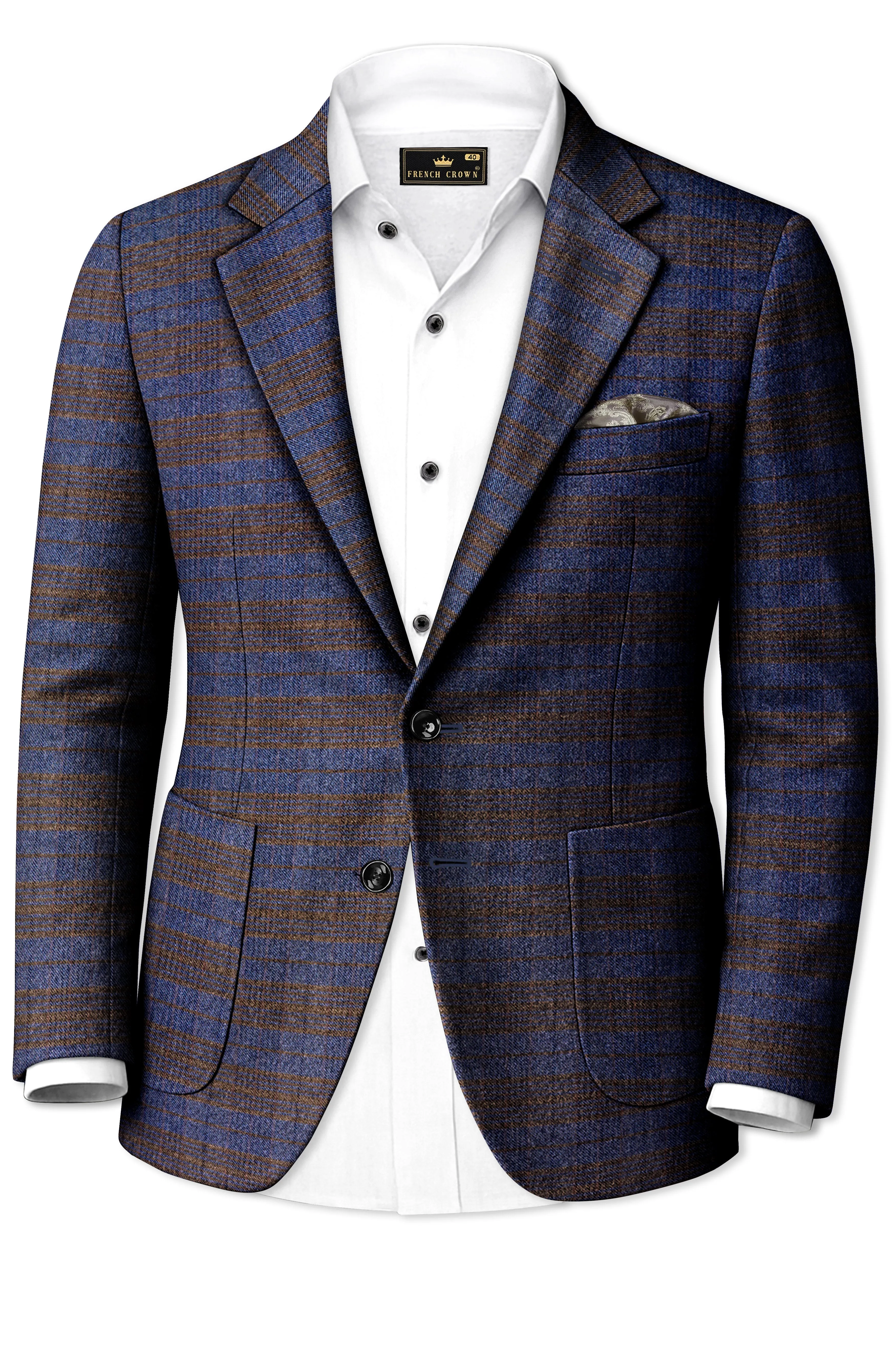 Velourish-Tealish Blue And Tuatara Gray Glen Plaid Tweed Single Breasted Sports Blazers sold by French Crown product image thumbnail 2