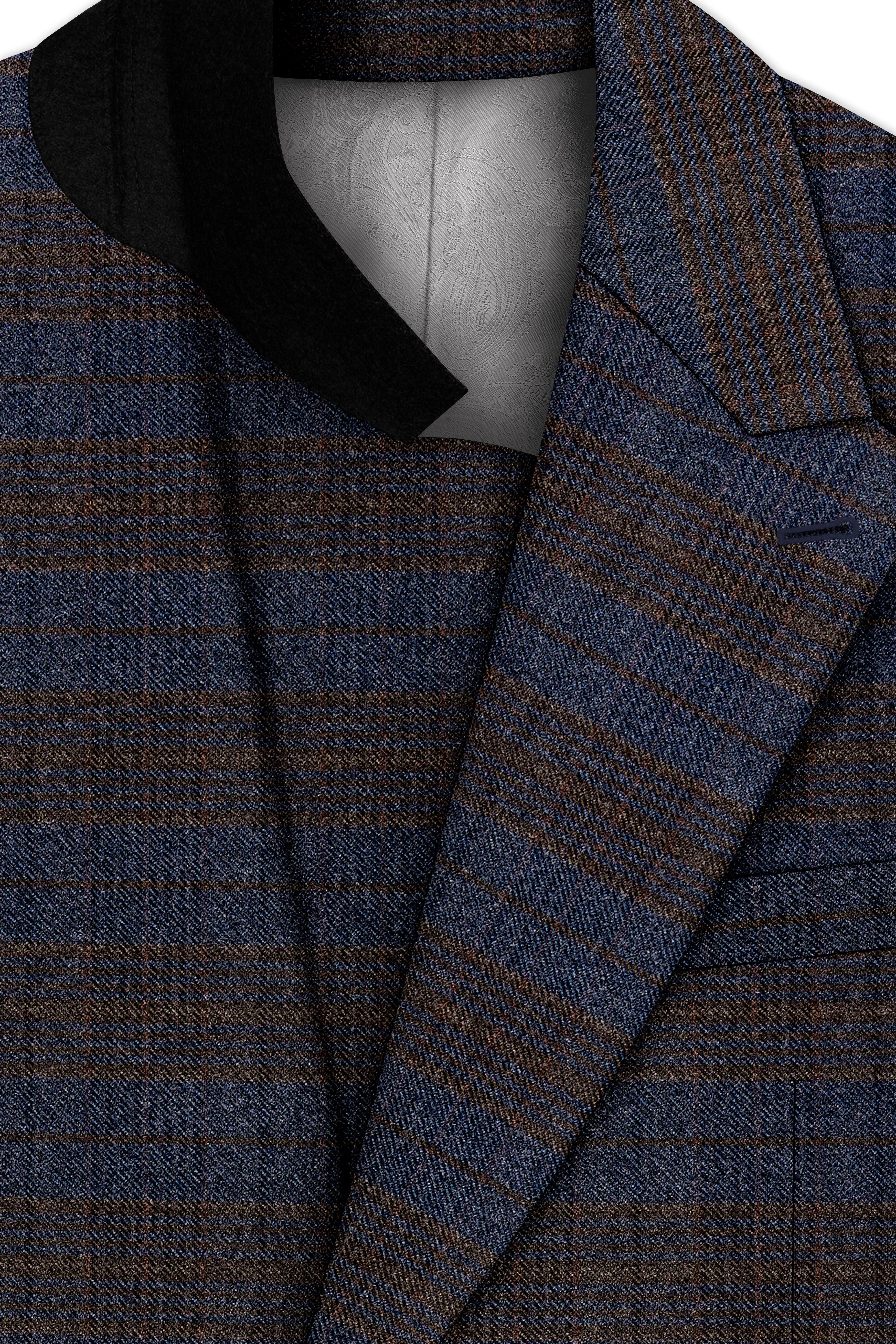 Velourish-Tealish Blue And Tuatara Gray Glen Plaid Tweed Double Breasted Blazers sold by French Crown product image thumbnail 4