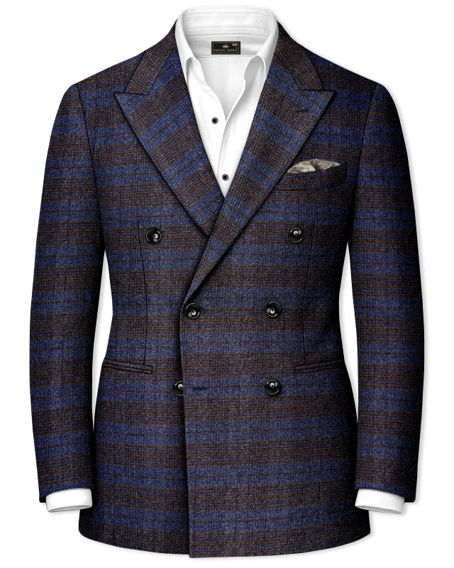 Velourish-Tealish Blue And Tuatara Gray Glen Plaid Tweed Double Breasted Blazers sold by French Crown