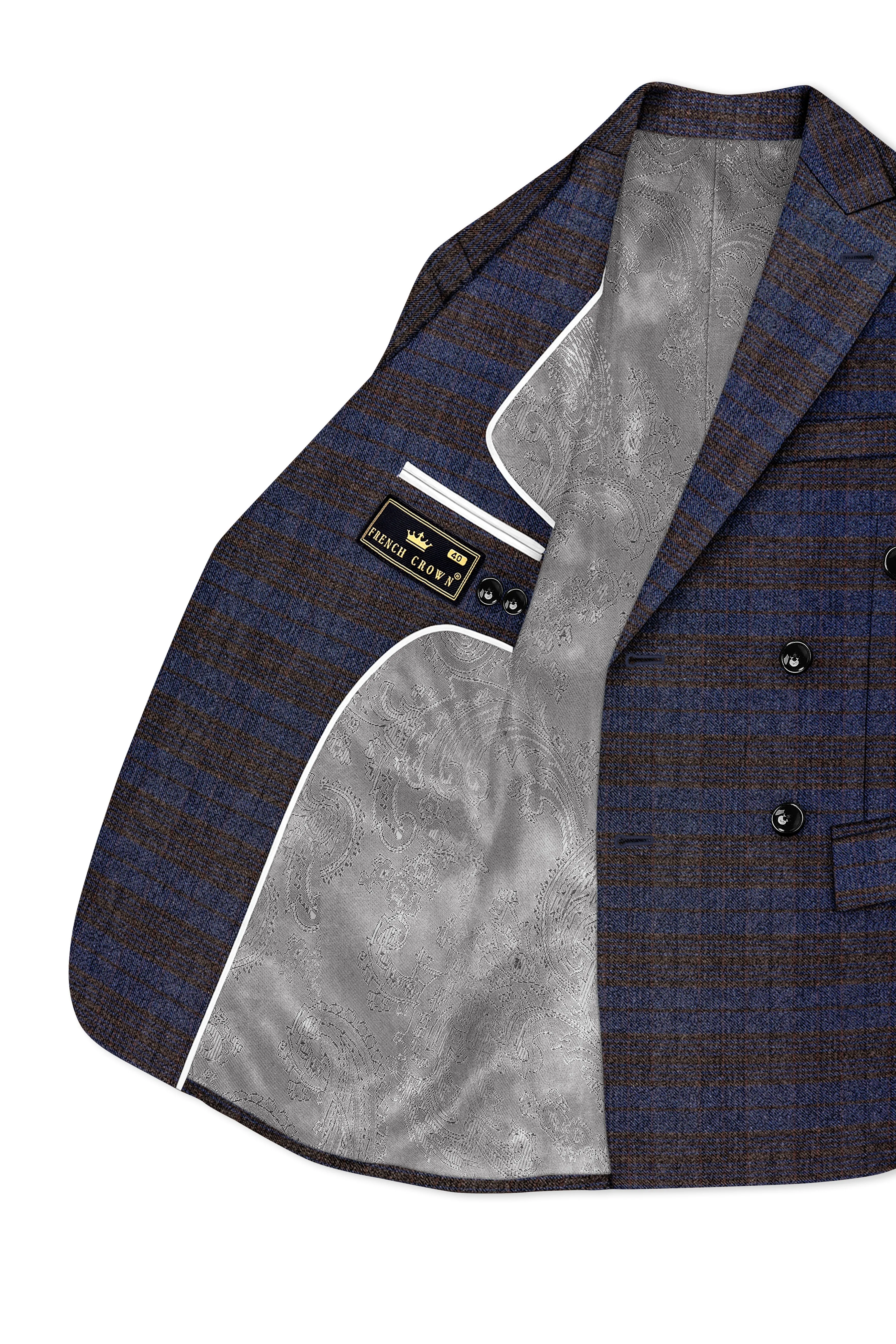 Velourish-Tealish Blue And Tuatara Gray Glen Plaid Tweed Double Breasted Blazers sold by French Crown product image thumbnail 5