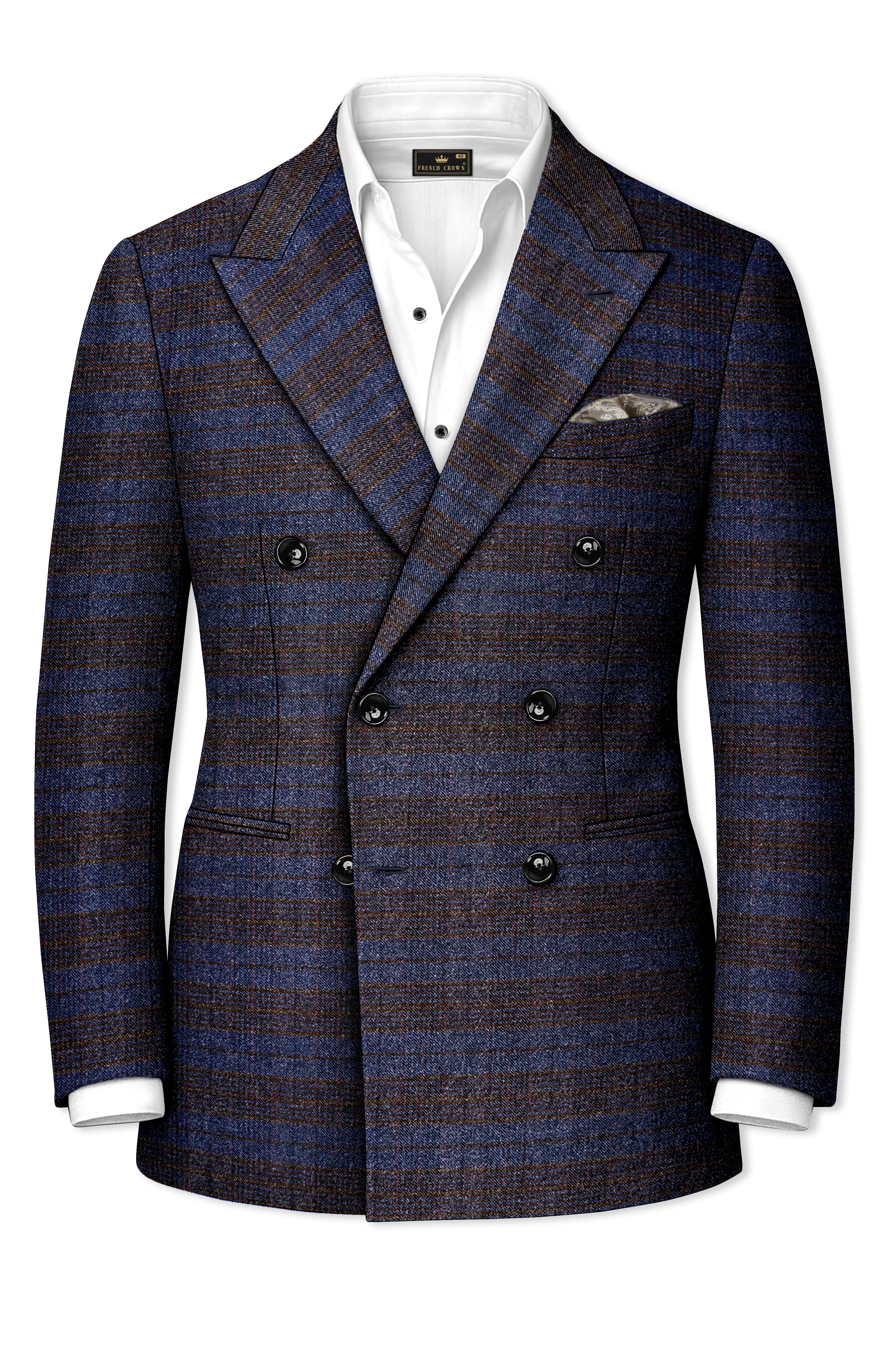 Velourish-Tealish Blue And Tuatara Gray Glen Plaid Tweed Double Breasted Blazers sold by French Crown product image thumbnail 2